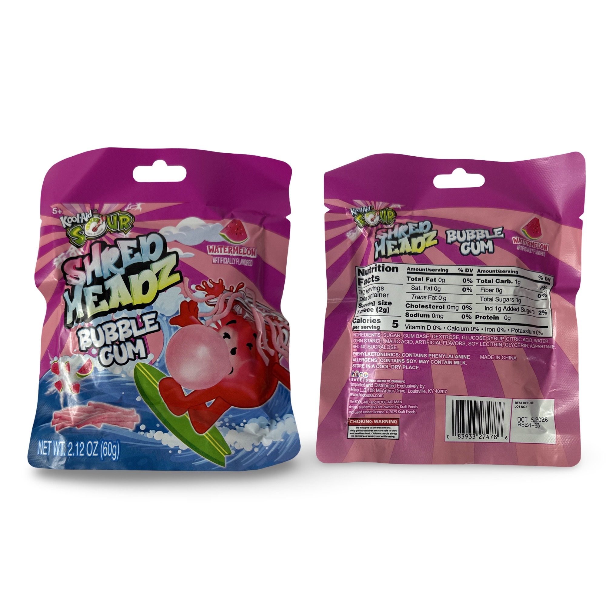 Kool-Aid Shred Headz Sour Watermelon Shredded Chewing Gum, 2.1 Oz, 3 Packs 3