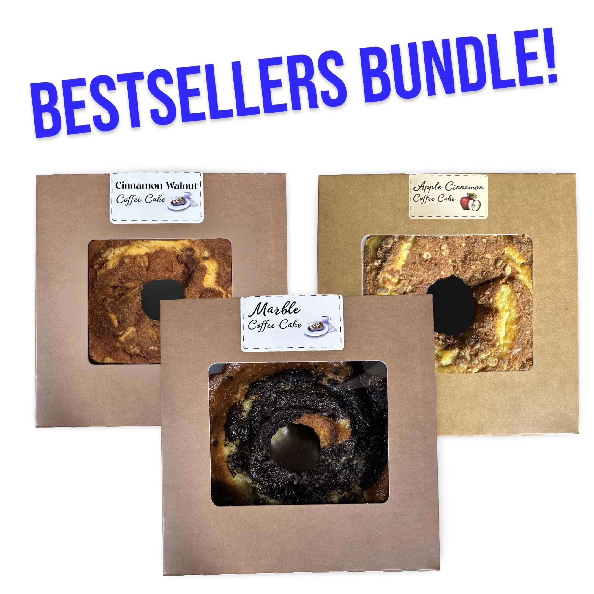 Carlotta's Bakery Authentic New York Round Coffee Cakes Bundle, Apple Cinnamon, Chocolate Marble and Cinnamon Walnut 3