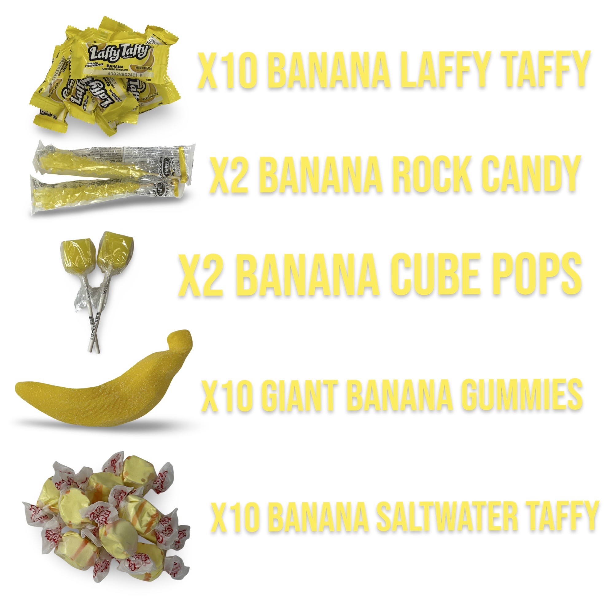 Banana Candy Lovers Dream Assortment, 1.33 Lbs (34 Count), Giant Chewy Gummies, Taffy and Lollipops Snack 2