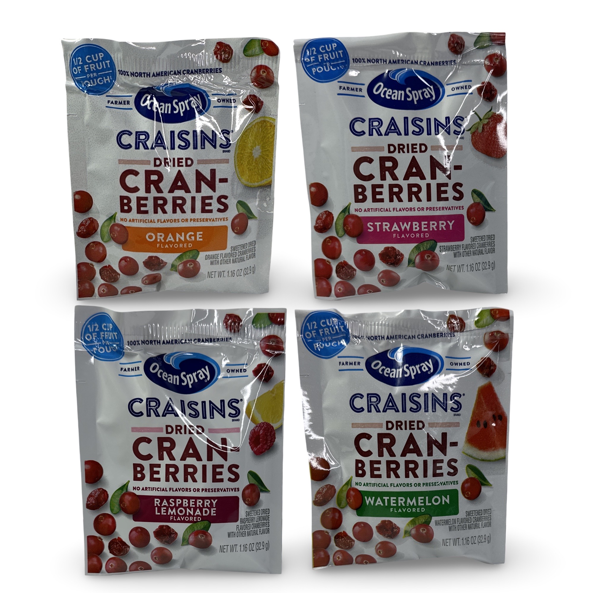 Ocean Spray Craisins Individual To-Go Packs, Variety Includes Orange, Strawberry, Watermelon and Raspberry Lemonade, 20 Count