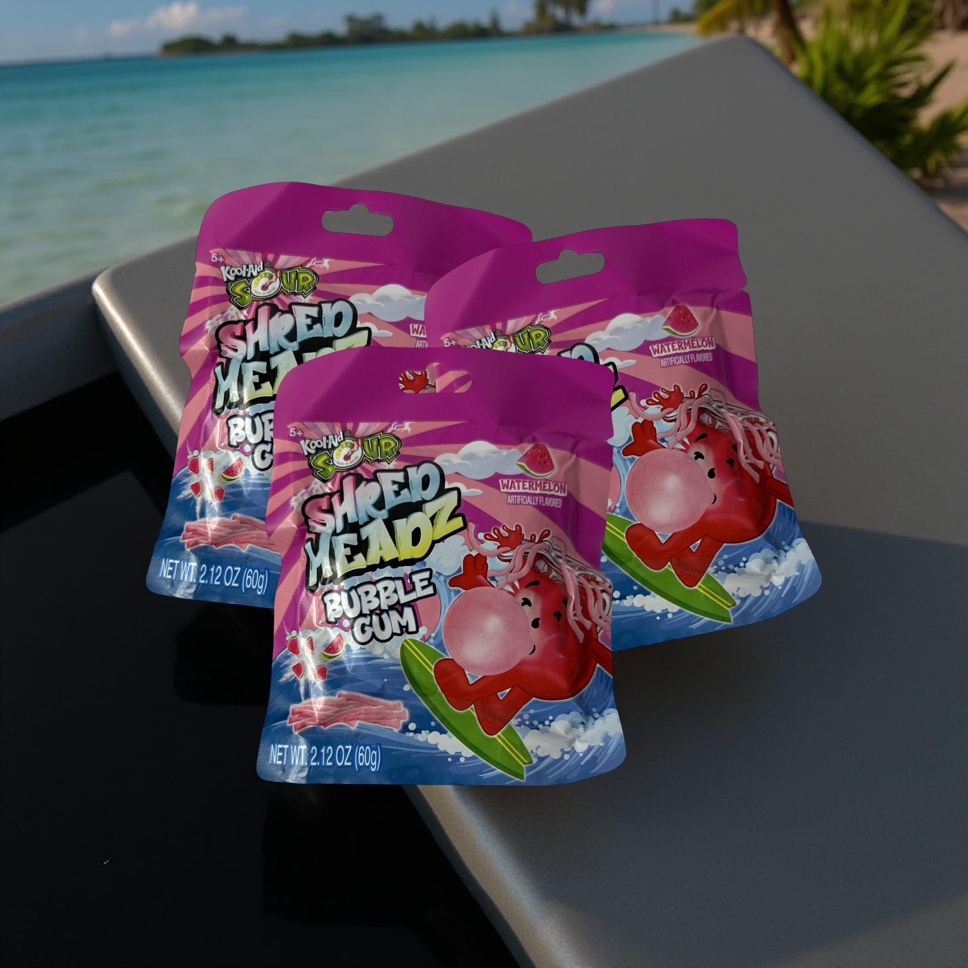 Kool-Aid Shred Headz Sour Watermelon Shredded Chewing Gum, 2.1 Oz, 3 Packs 6