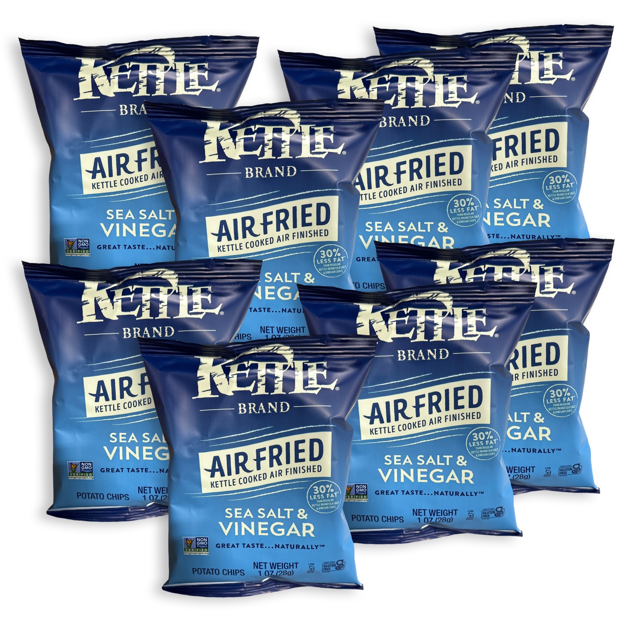 Kettle Brand Air Fried Kettle Cooked Salt & Vinegar Chips, 1 oz, 8 Pack