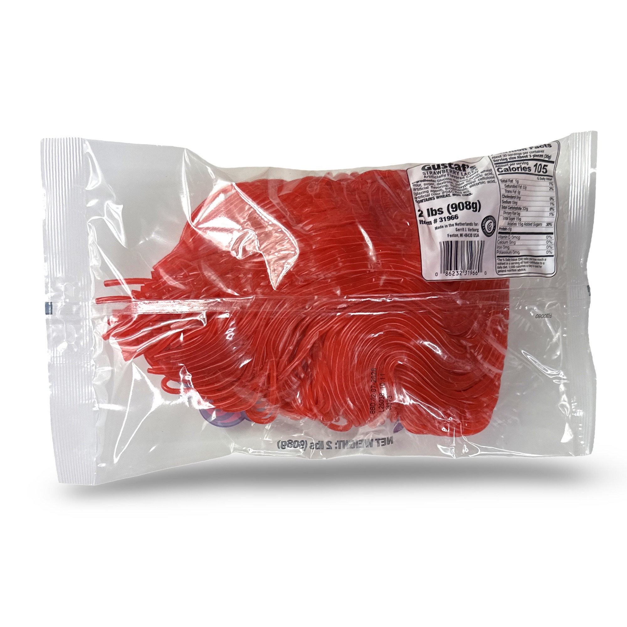 Gustaf's Candy Sweet Licorice Laces Bulk Bags, Strawberry, 2 lb. 2