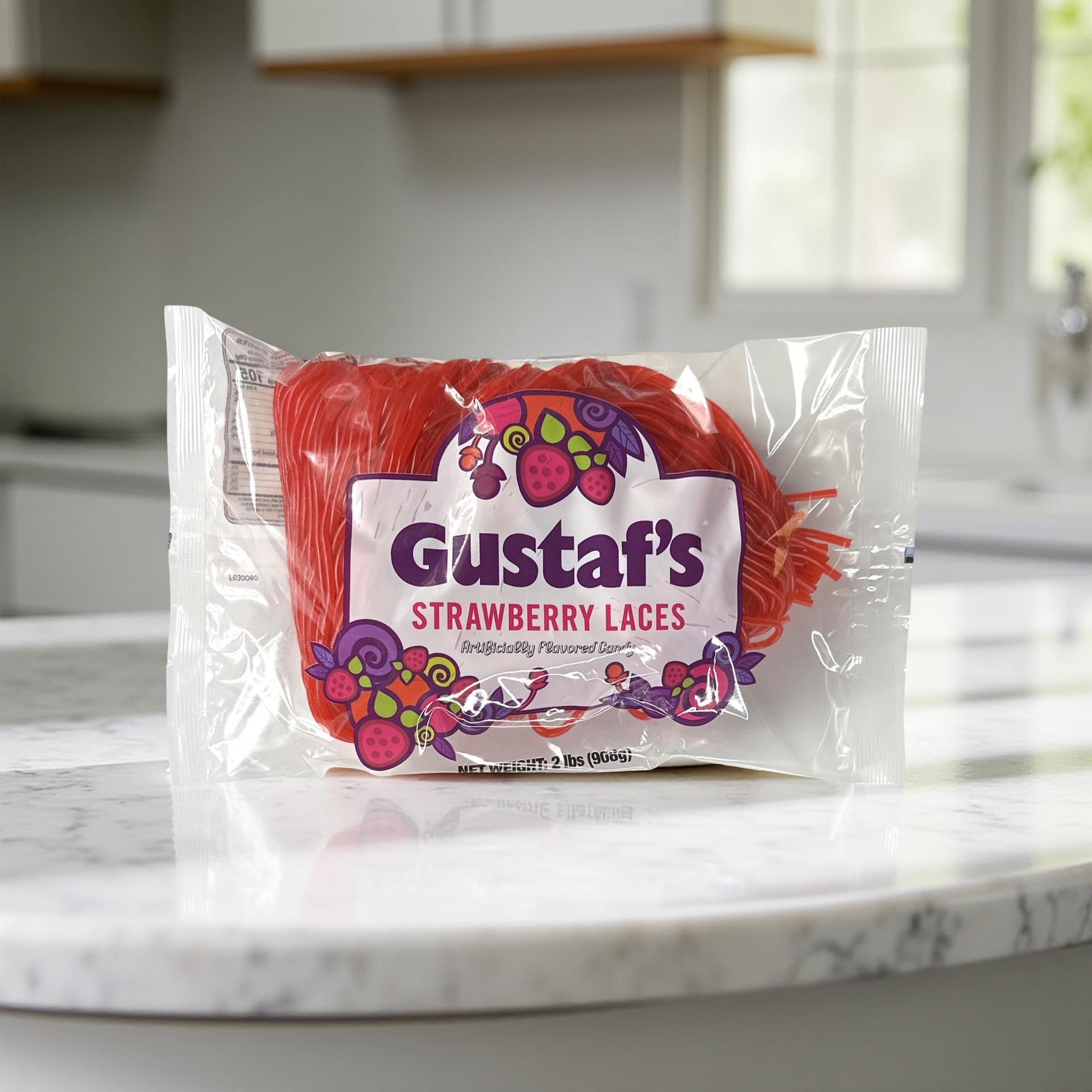 Gustaf's Candy Sweet Licorice Laces Bulk Bags, Strawberry, 2 lb. 6