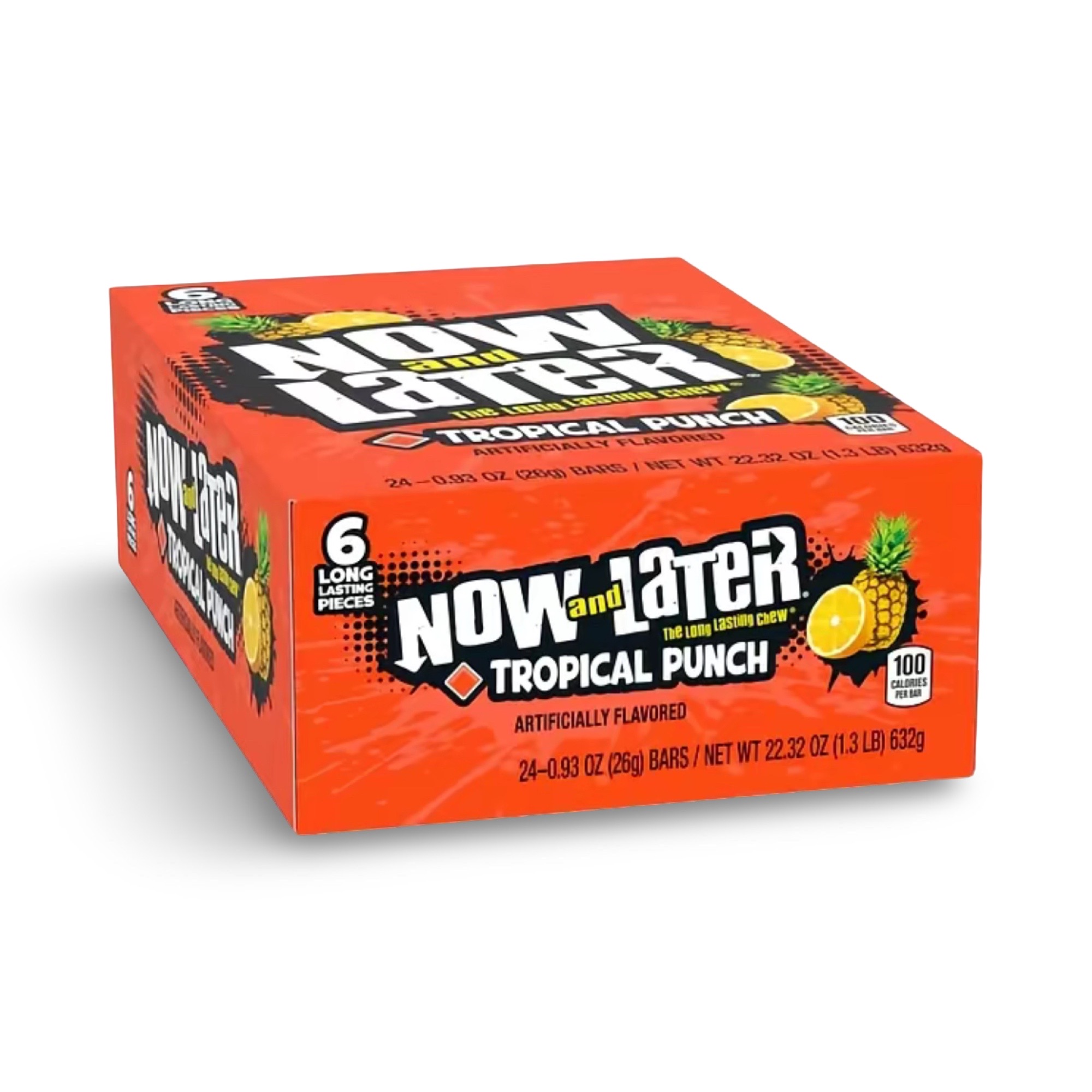 Now and Later Original Sweet Fruit Chewy Taffy, Tropical Punch, 24 Pack Case
