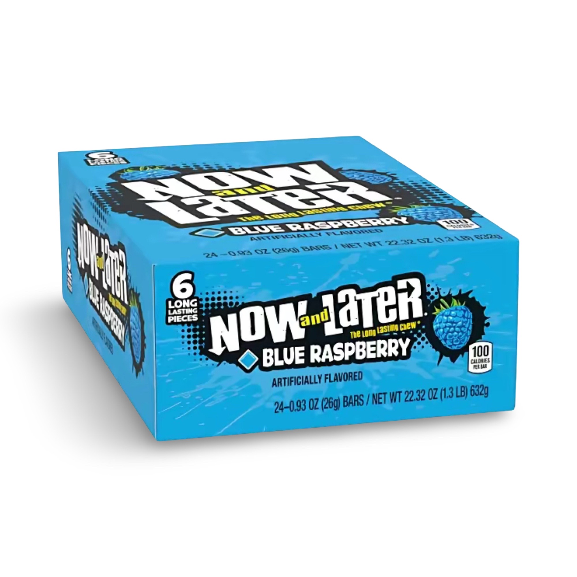 Now and Later Original Sweet Fruit Chewy Taffy, Blue Raspberry, 24 Pack Case