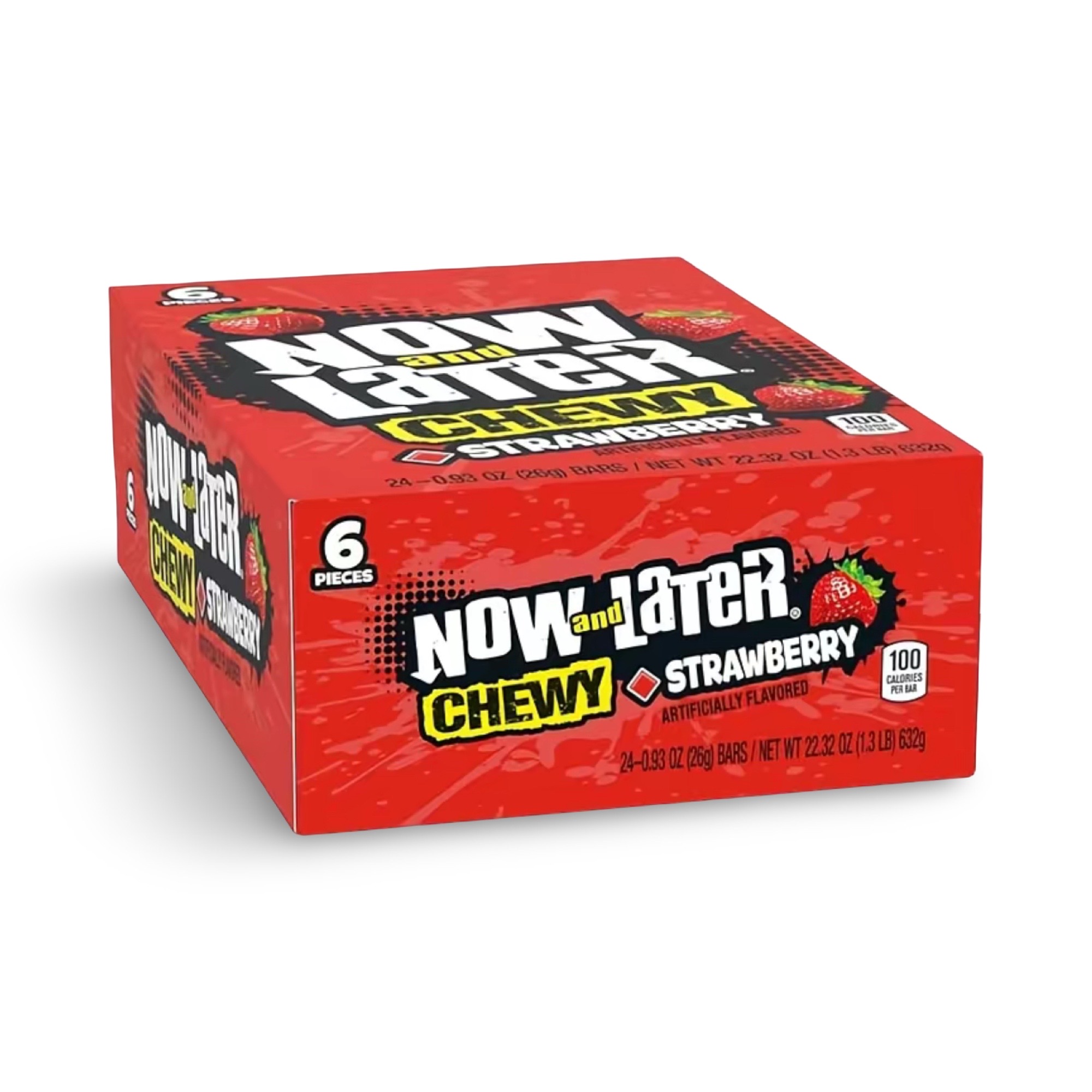 Now and Later Original Sweet Fruit Chewy Taffy, Strawberry, 24 Pack Case