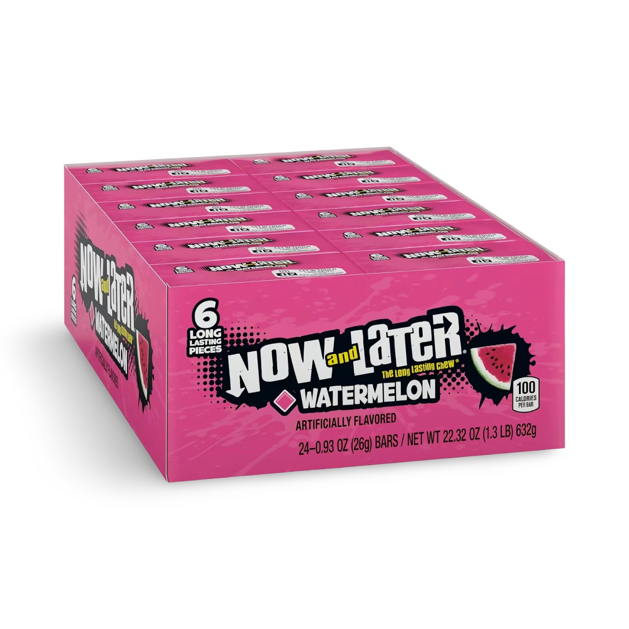 Now and Later Original Sweet Fruit Chewy Taffy, Watermelon, 24 Pack Case