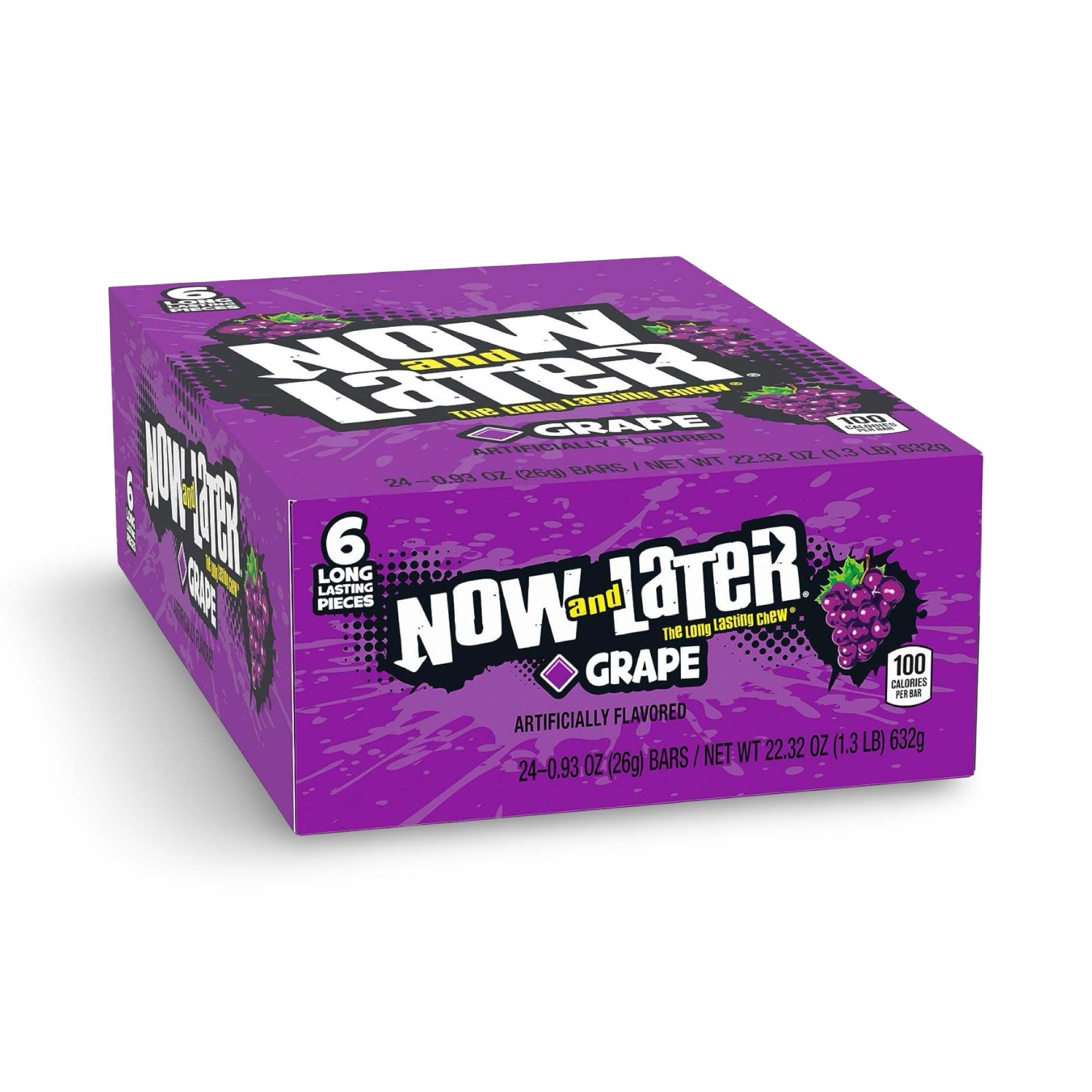 Now and Later Original Sweet Fruit Chewy Taffy, Grape, 24 Pack Case