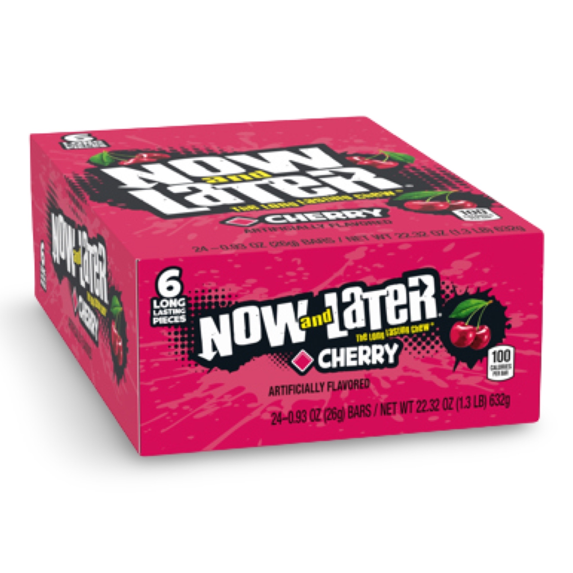 Now and Later Original Sweet Fruit Chewy Taffy, Cherry, 24 Pack Case