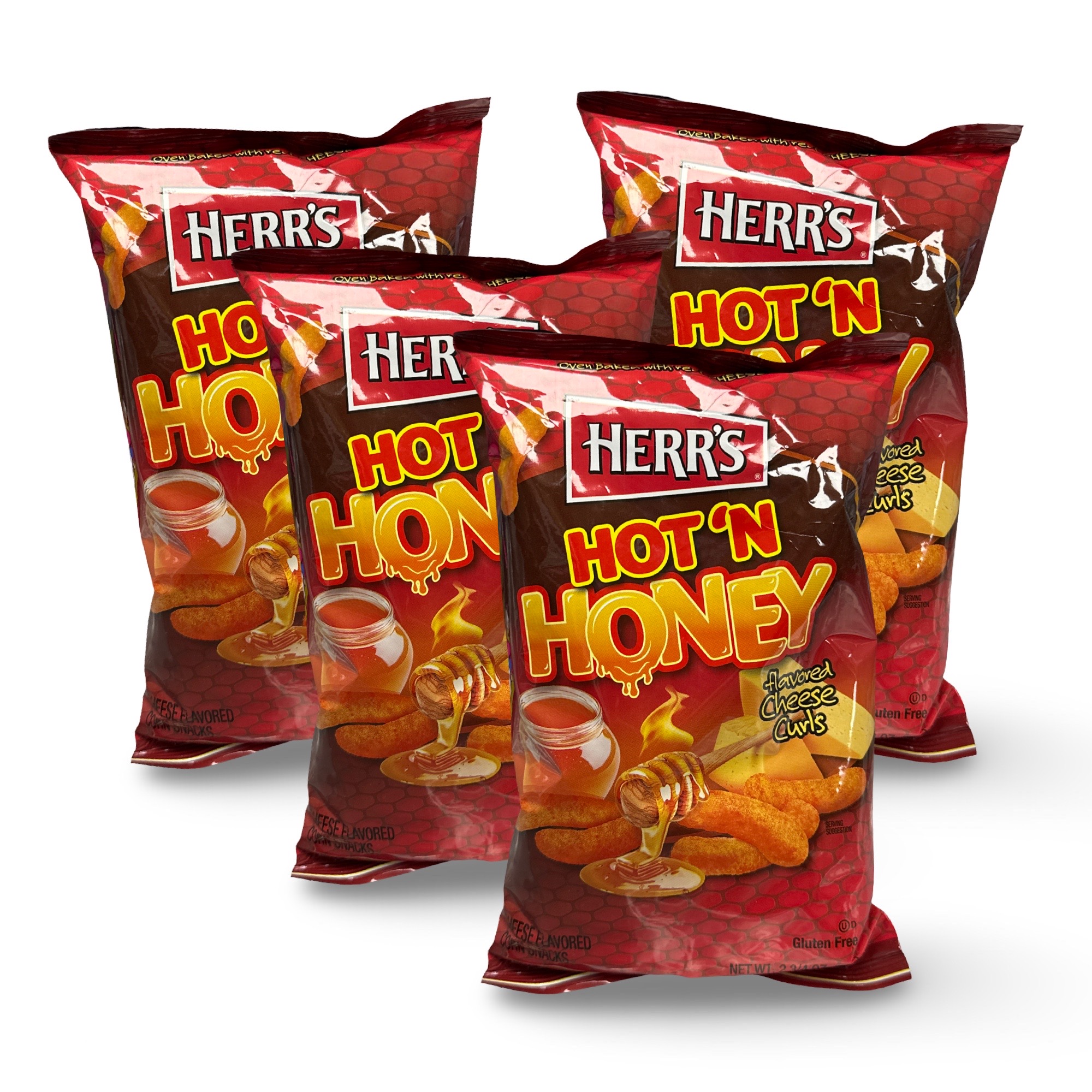 Herr's  Hot N Honey Cheese Curl Puffs, 2.75 Oz, 4 Bags