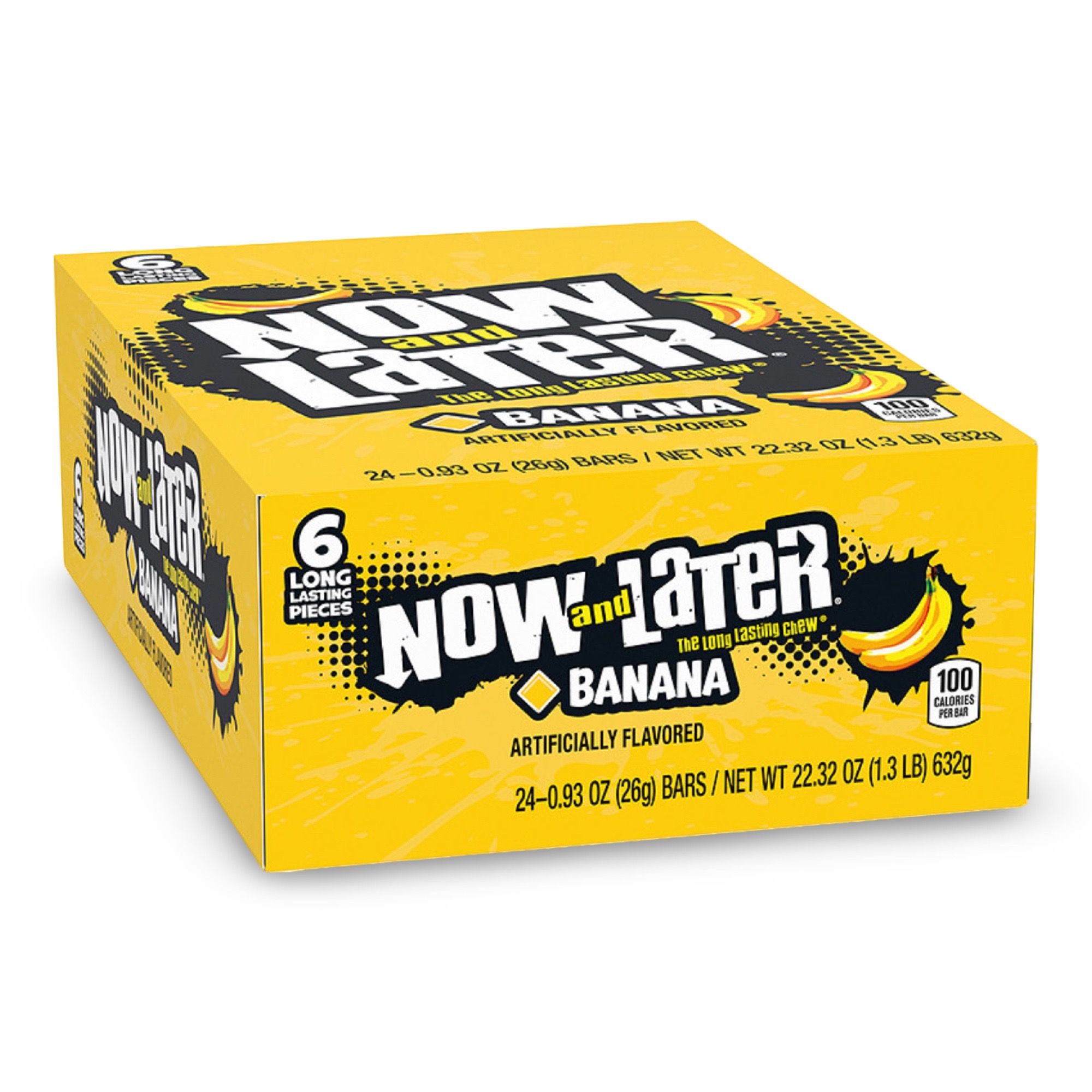 Now and Later Original Sweet Fruit Chewy Taffy, Regular Banana, 24 Pack Case