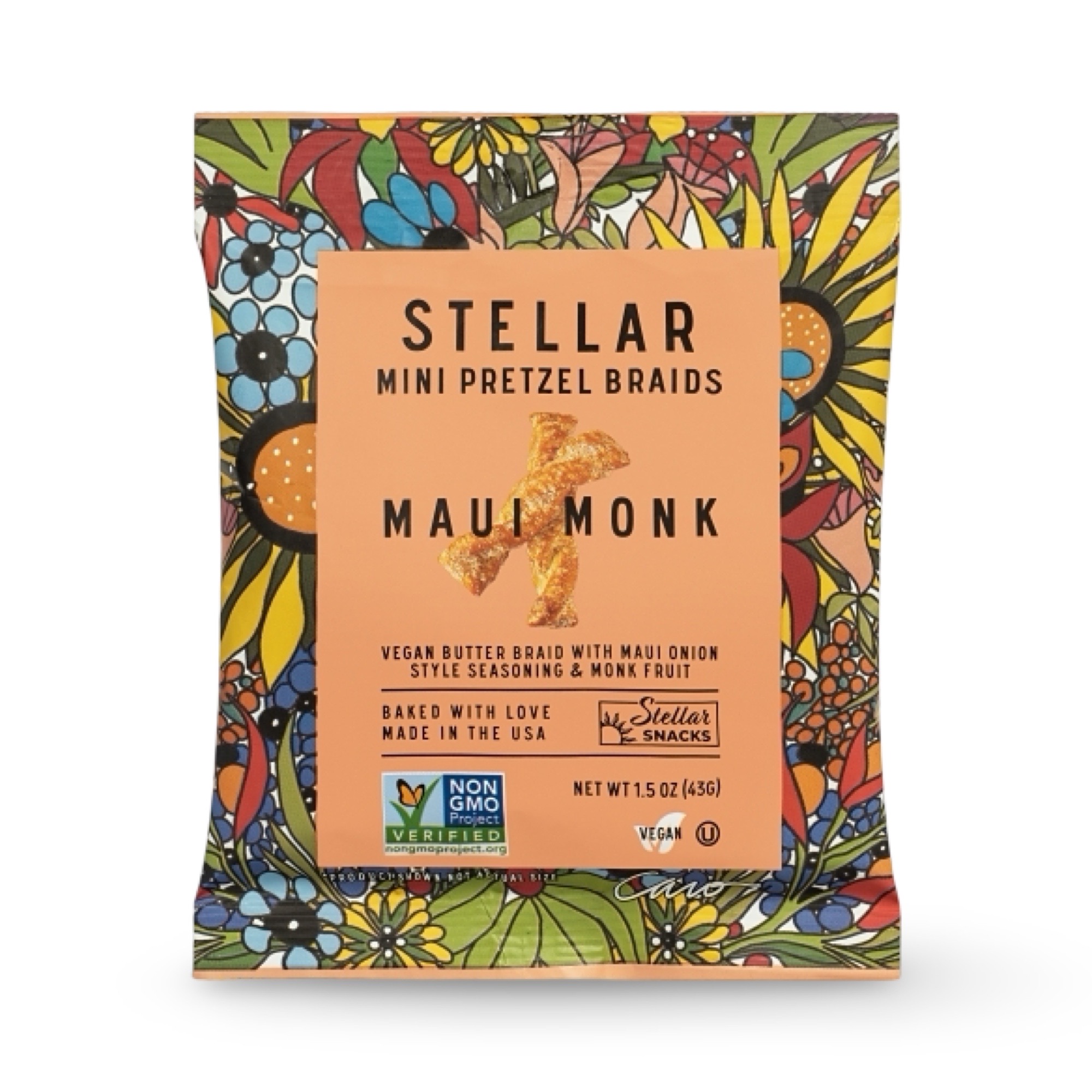 Stellar Mini Pretzel Braids, Maui Monk, Vegan Friendly, Kosher, Non-GMO, 1.5 Oz, 24 Pack