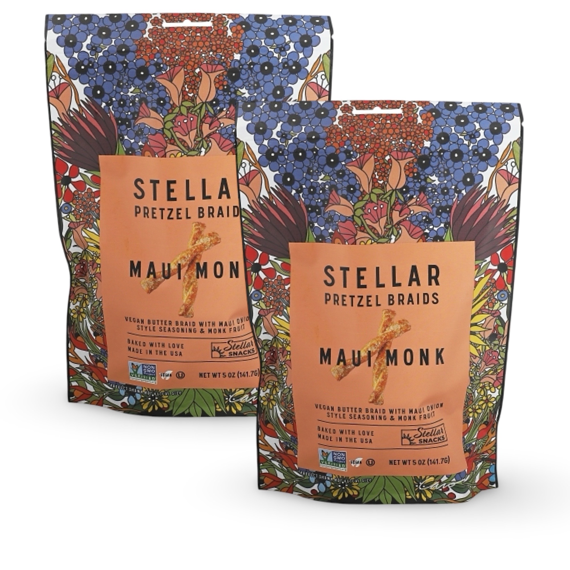 Stellar Pretzel Braids, Maui Monk Sweet Onion, 5 Oz (Pack of 6), Gourmet Pretzel Sticks, Vegan, Kosher, Non GMO, Peanut Free, Healthy Snack 2