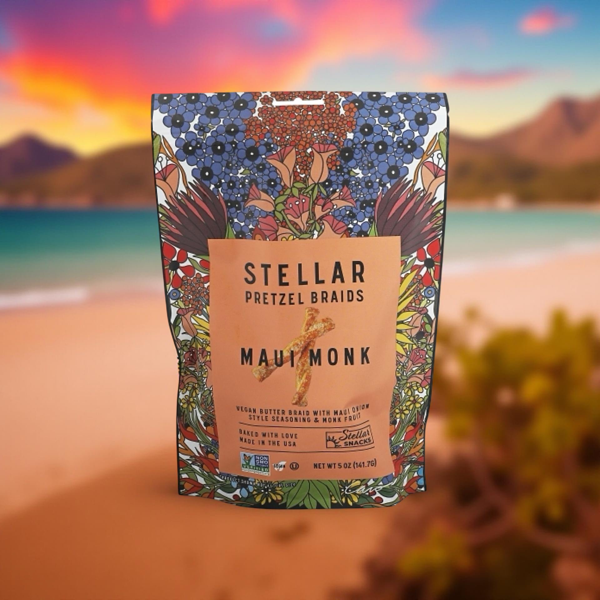 Stellar Pretzel Braids, Maui Monk Sweet Onion, 5 Oz (Pack of 6), Gourmet Pretzel Sticks, Vegan, Kosher, Non GMO, Peanut Free, Healthy Snack 3