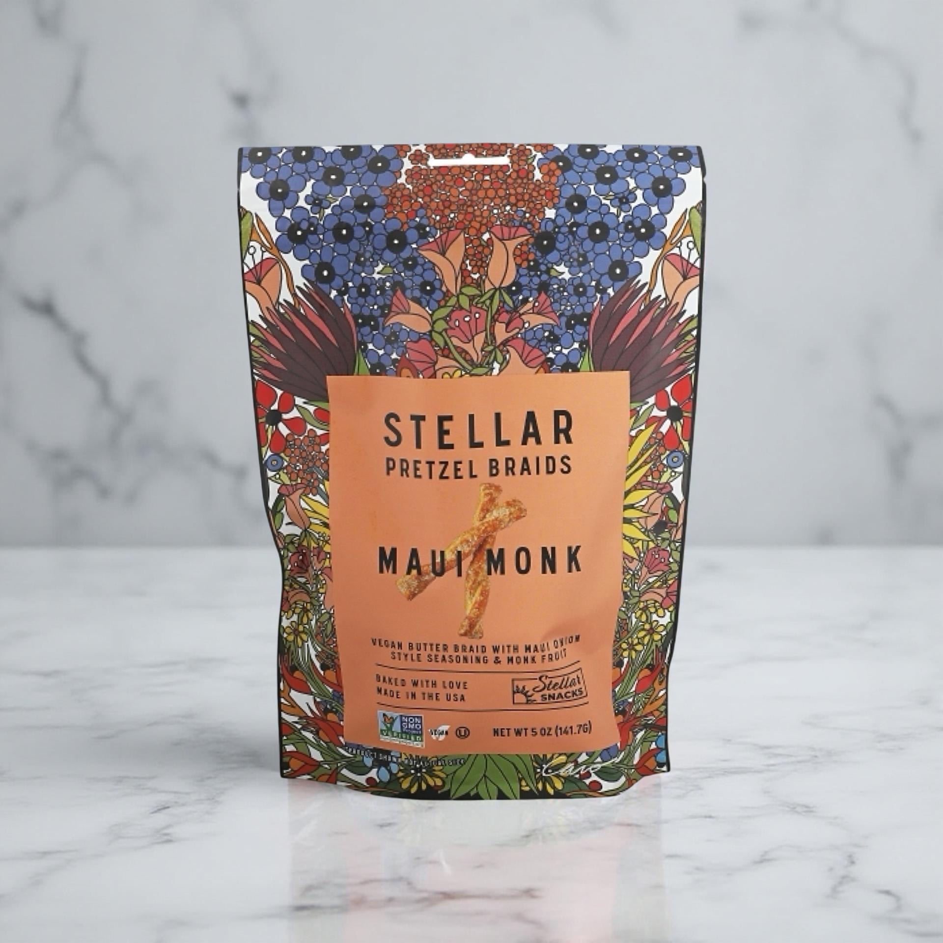 Stellar Pretzel Braids, Maui Monk Sweet Onion, 5 Oz (Pack of 6), Gourmet Pretzel Sticks, Vegan, Kosher, Non GMO, Peanut Free, Healthy Snack 5