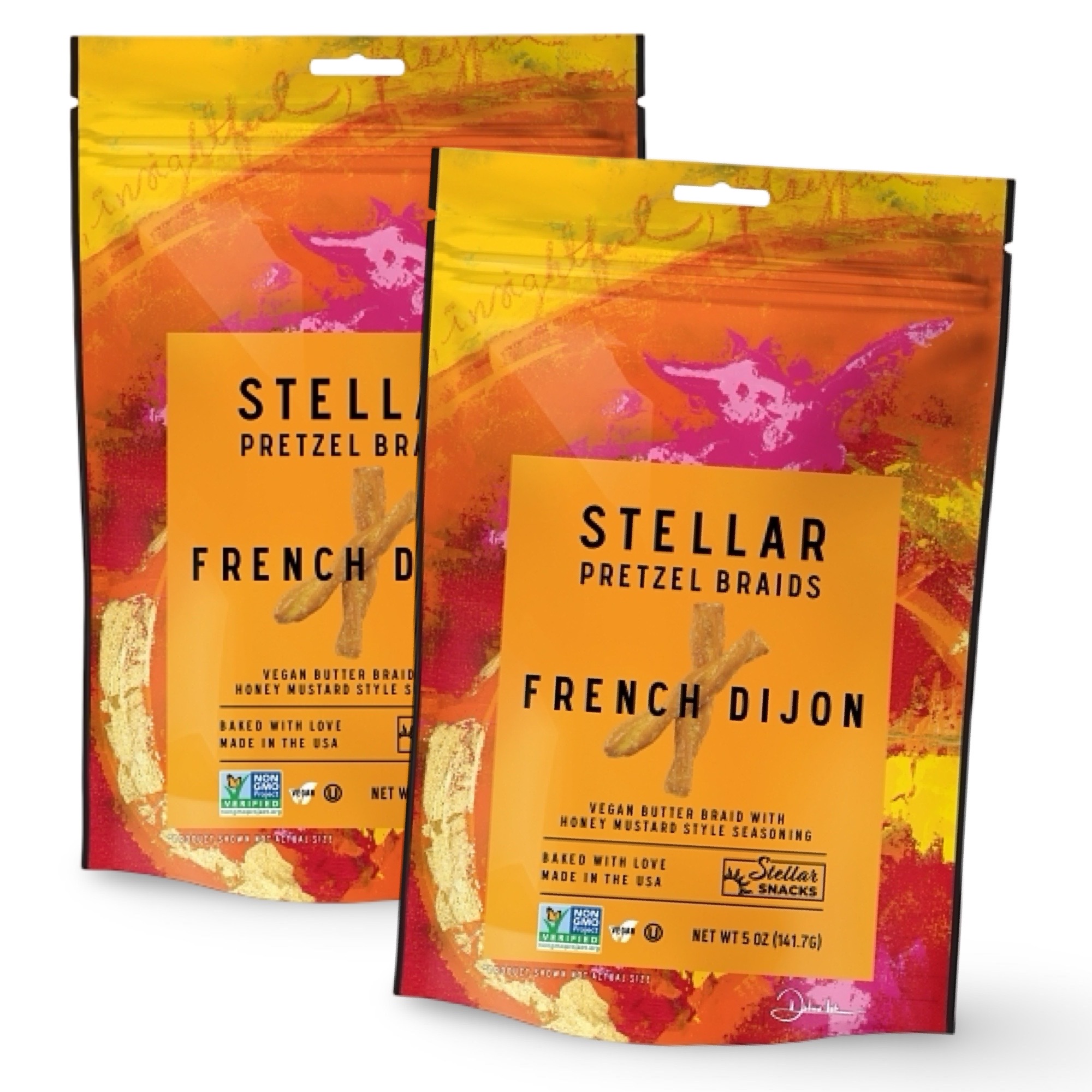 Stellar Pretzel Braids, French Dijon Honey Mustard, 5 Oz (2 Pack), Gourmet Pretzel Sticks, Vegan, Kosher, Non GMO
