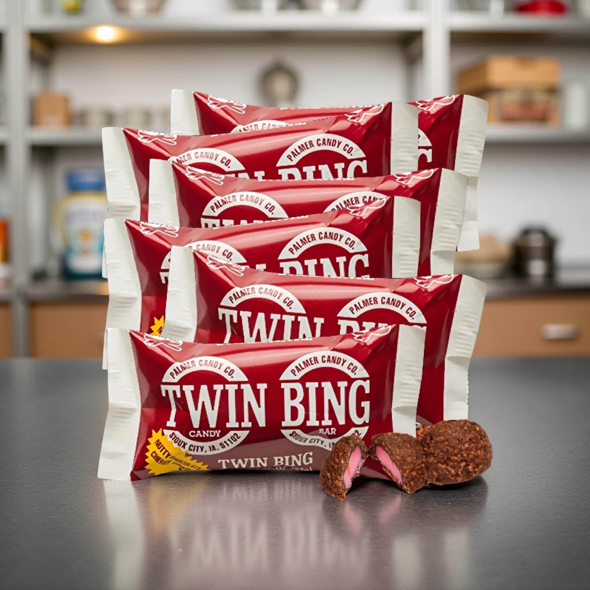 Palmers Twin Bing Candy Bars (6-Pack) - Chocolate Covered Cherry Nougat Candy Bar 6