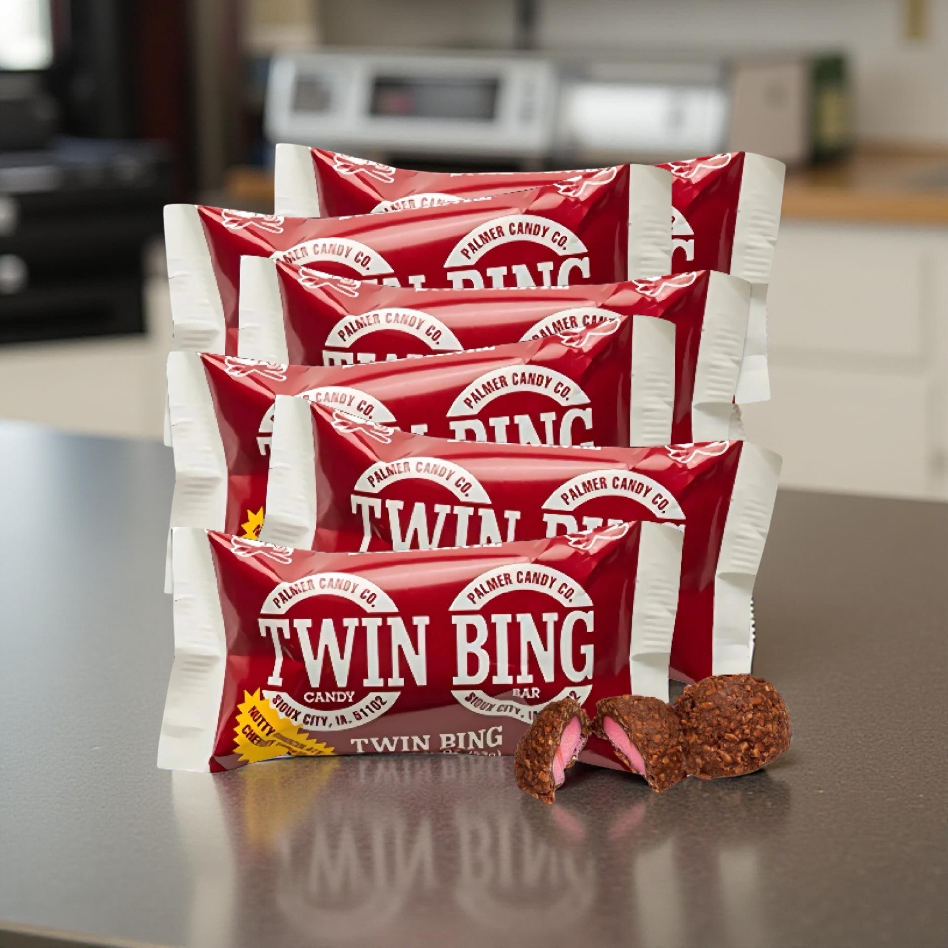 Palmers Twin Bing Candy Bars (6-Pack) - Chocolate Covered Cherry Nougat Candy Bar 7