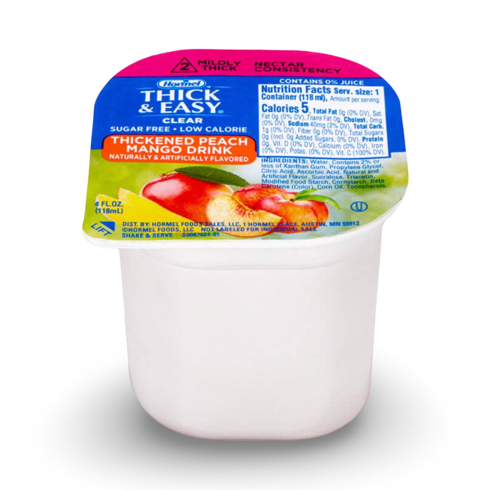 Thick & Easy Sugar Free Thickened Beverage 4 oz. Portion Cup Peach Mango Flavor Ready to Use Nectar Consistency, 78768 - Case of 24