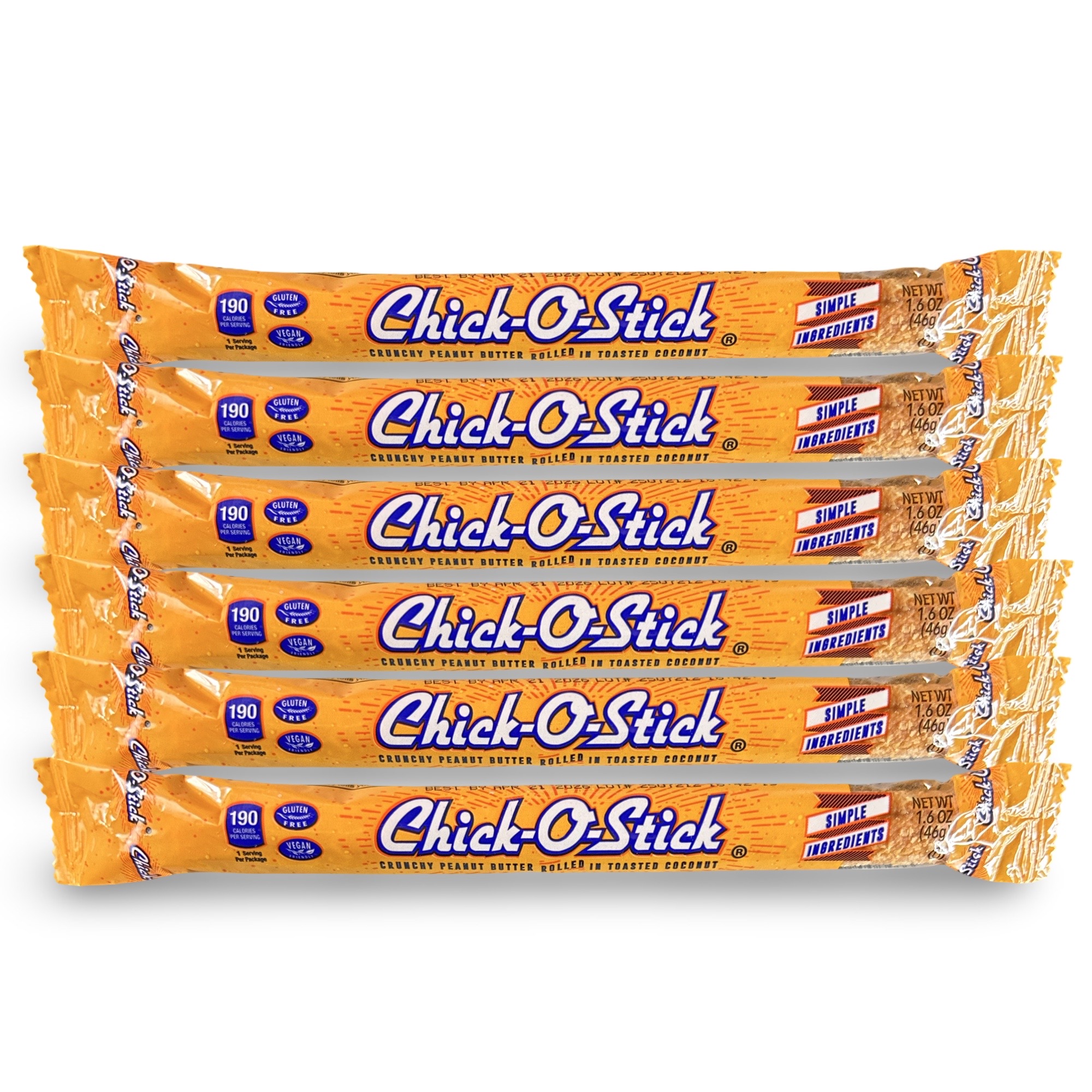 Chick O Stick KING SIZE 1.6 Oz Candy Bars | 6 Pack | Crunchy Peanut Butter Rolled In Toast Coconut