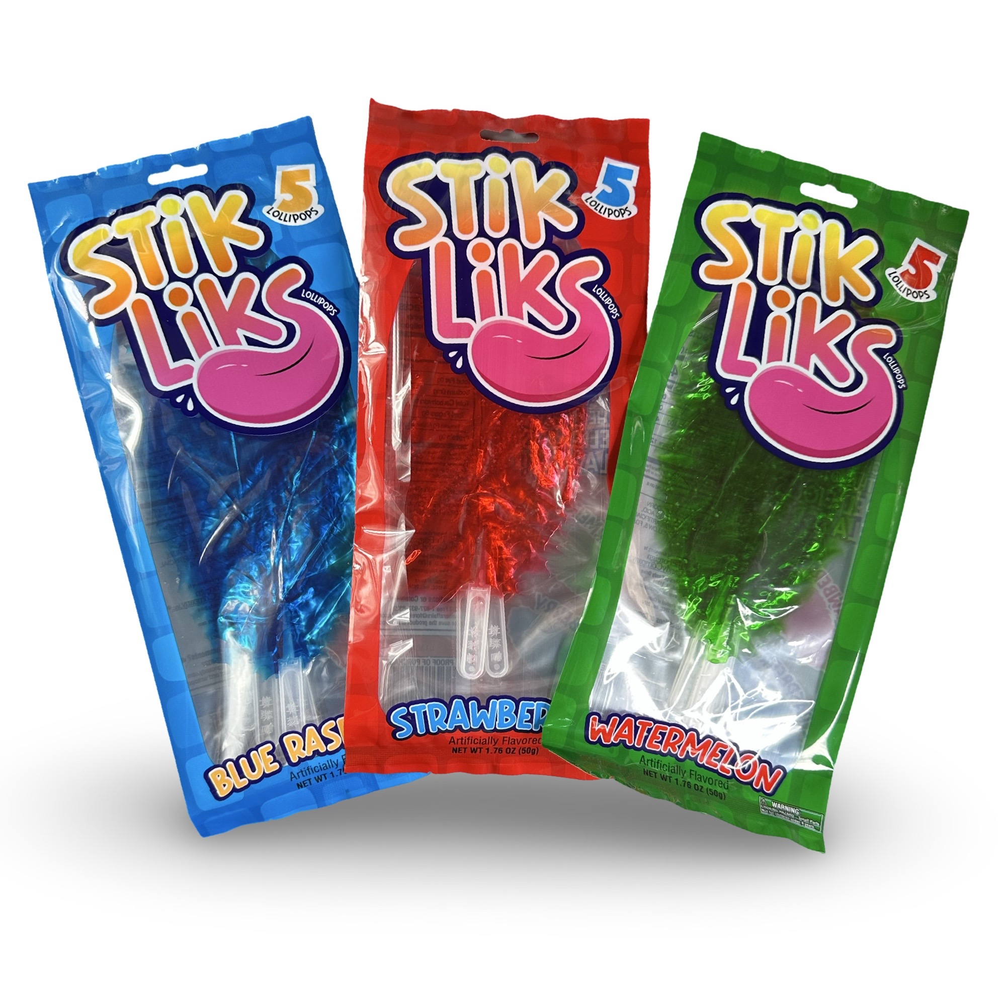 Stik Liks, Unique Rollable, Bendable Lollipops In Strawberry, Watermelon and Blue Raspberry, 15 Total Lollipops