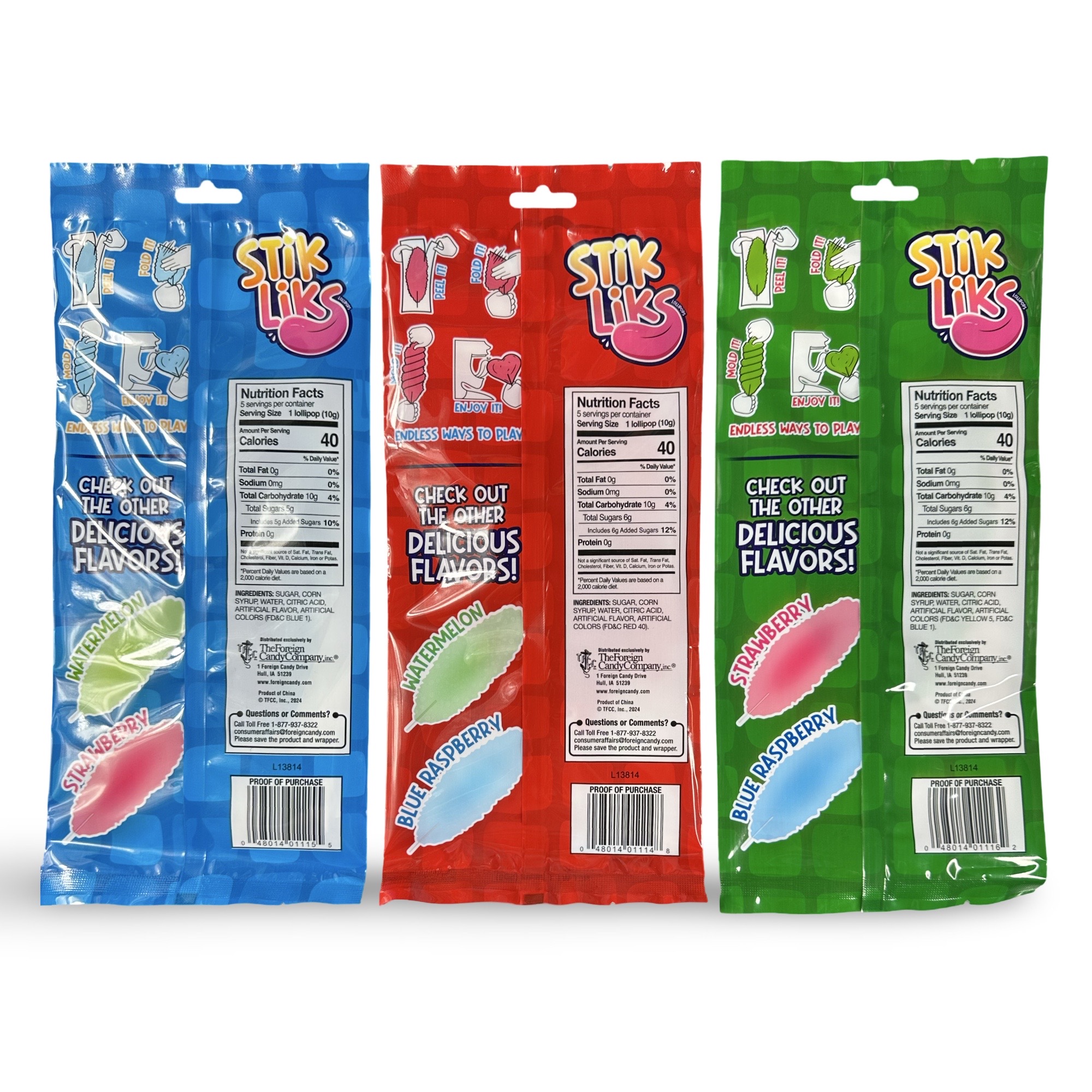 Stik Liks, Unique Rollable, Bendable Lollipops In Strawberry, Watermelon and Blue Raspberry, 15 Total Lollipops 3
