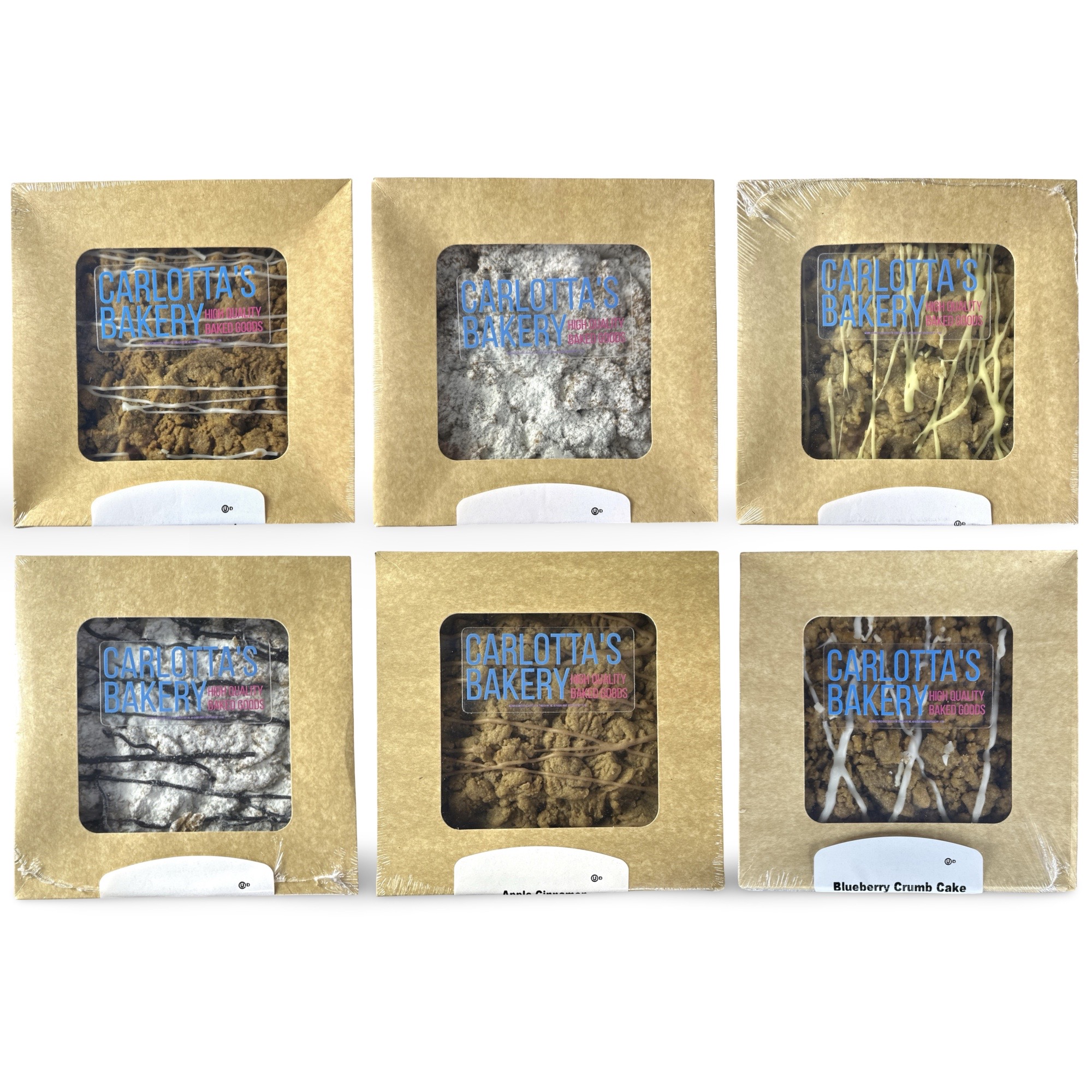 Carlotta's Bakery Crumb Cakes Complete Package, Double Chocolate, Old Fashioned and Cream Cheese, Raspberry, Blueberry and Apple Cinnamon 2