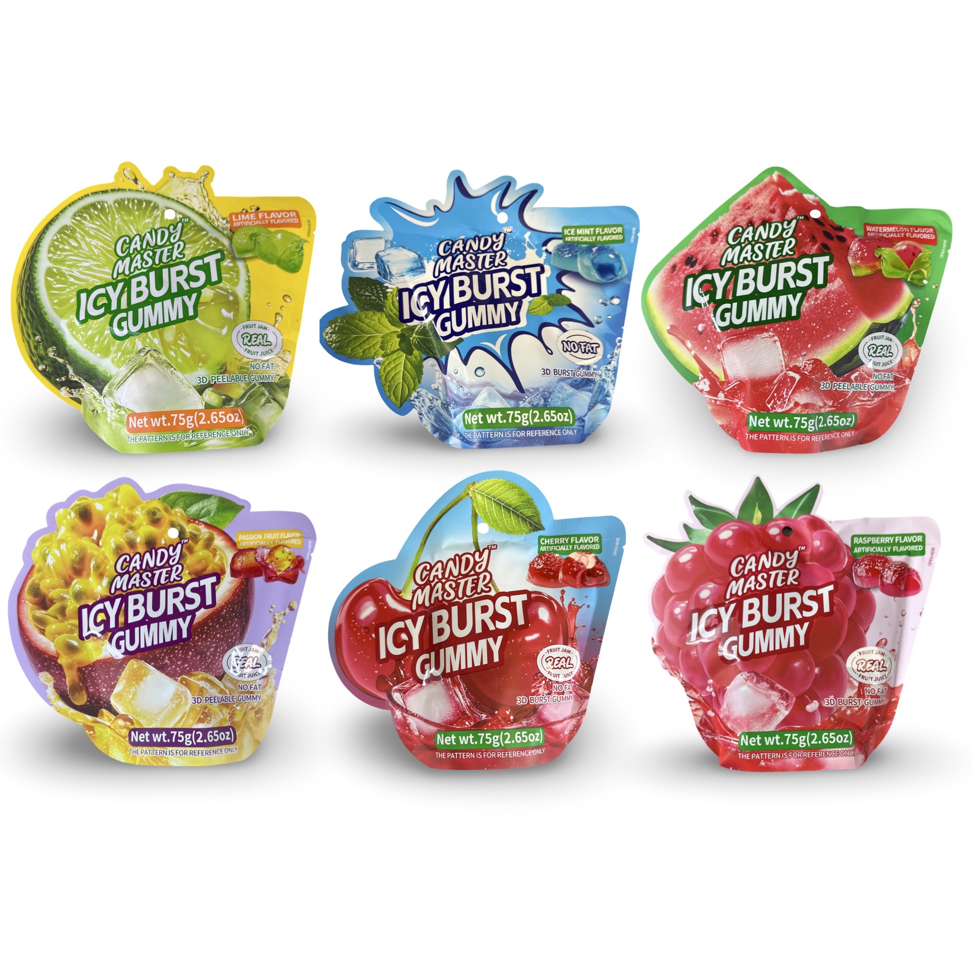 Peelable Gummies, Icy Burst With Menthol, Halal, 6 Flavor Variety Pack, Watermelon, Passionfruit, Icy Mint, Cherry, Raspberry, and Lime