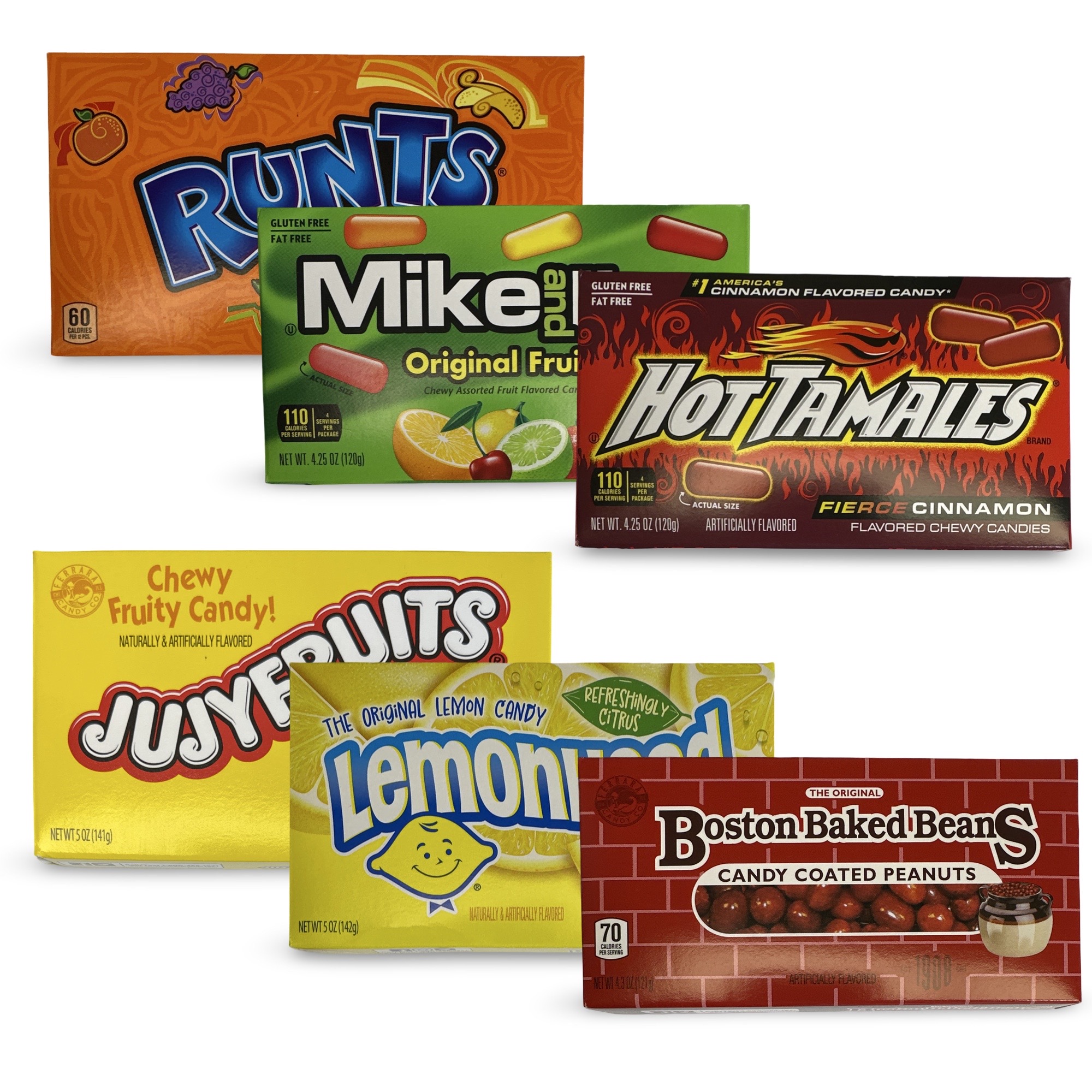 Nostalgic Candy Large Movie Theater Size Boxes Variety, Boston Baked Beans, Jujyfruit, Mike & Ike, Runts, Lemonhead and Hot Tamales