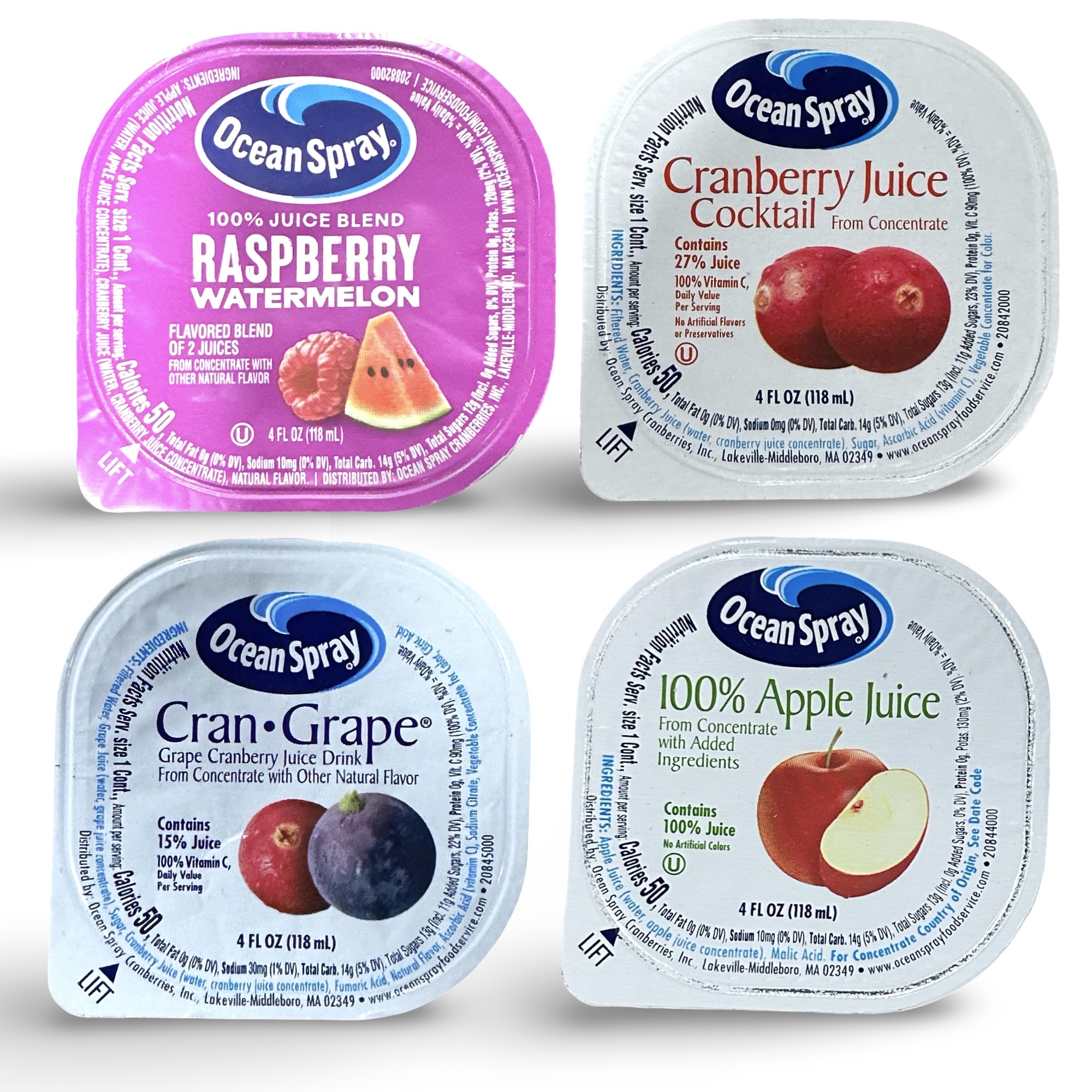 Ocean Spray Fruit Juice Individual Cups Flavors: Raspberry Watermelon, Apple, Cranberry and Cran-Grape, 24 Cups