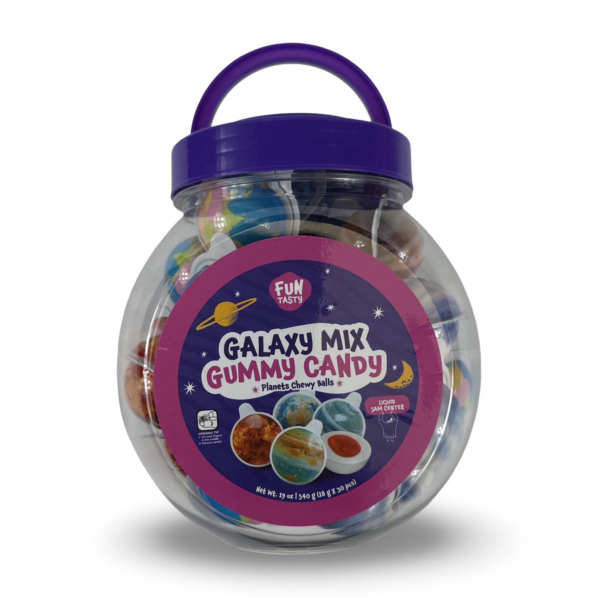 Jam Filled Fruit Gummy Balls, Galaxy Mix (Strawberry),  19 Oz Jar, 30 Pieces