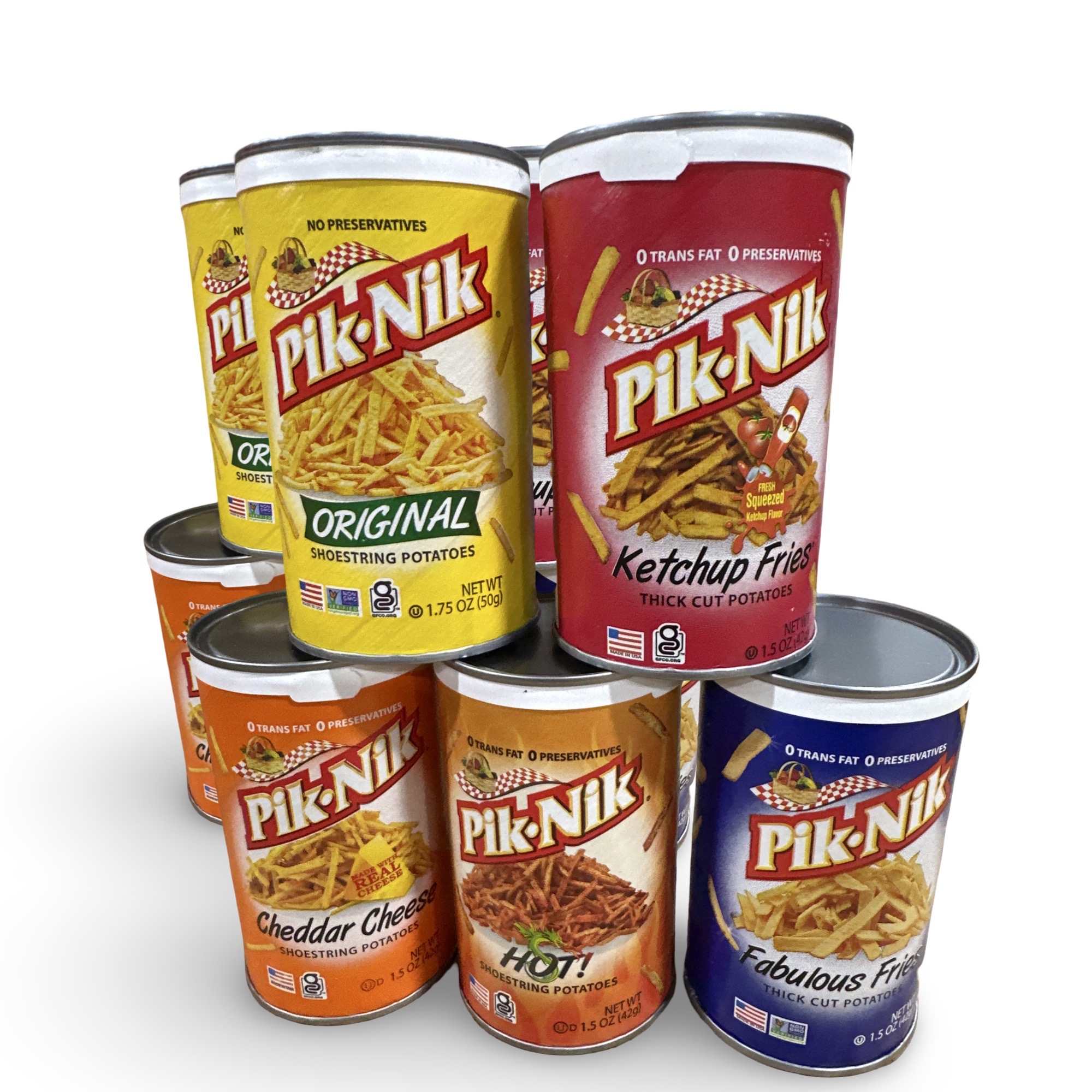 Pik Nik Nostalgic Shoestring Potato Stick Snacks Variety Pack Featuring Ketchup, Salt & Vinegar, Original, Fabulous, and Cheddar, 2 Each, 10 Total