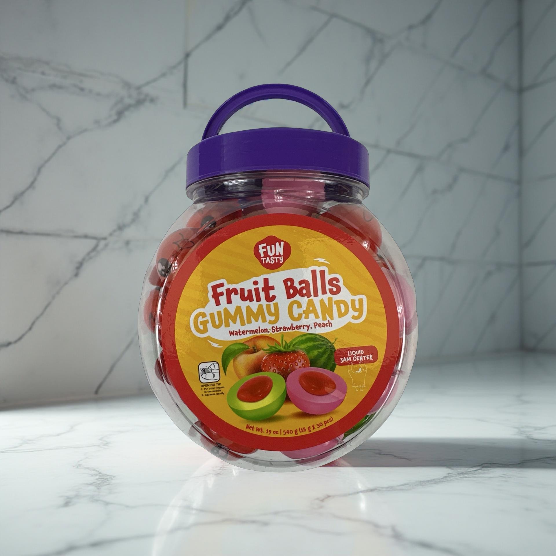Jam Filled Fruit Gummy Balls, Mixed Fruit Including Peach, Watermelon and Strawberry,  19 Oz Jar, 30 Pieces 2