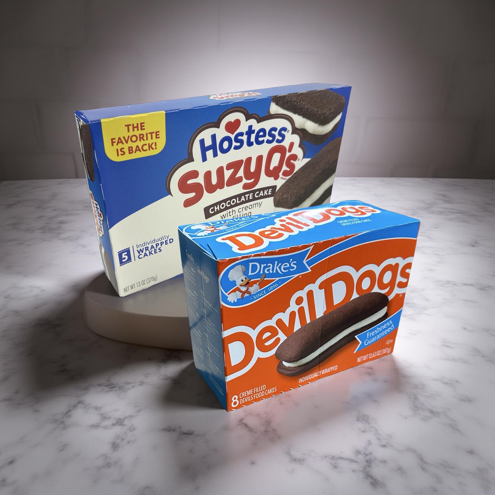Hostess Suzy Q's vs. Drake's Devil Dogs Combo Pack, Cream Filled Chocolate Snack Cakes, 1 Each 6