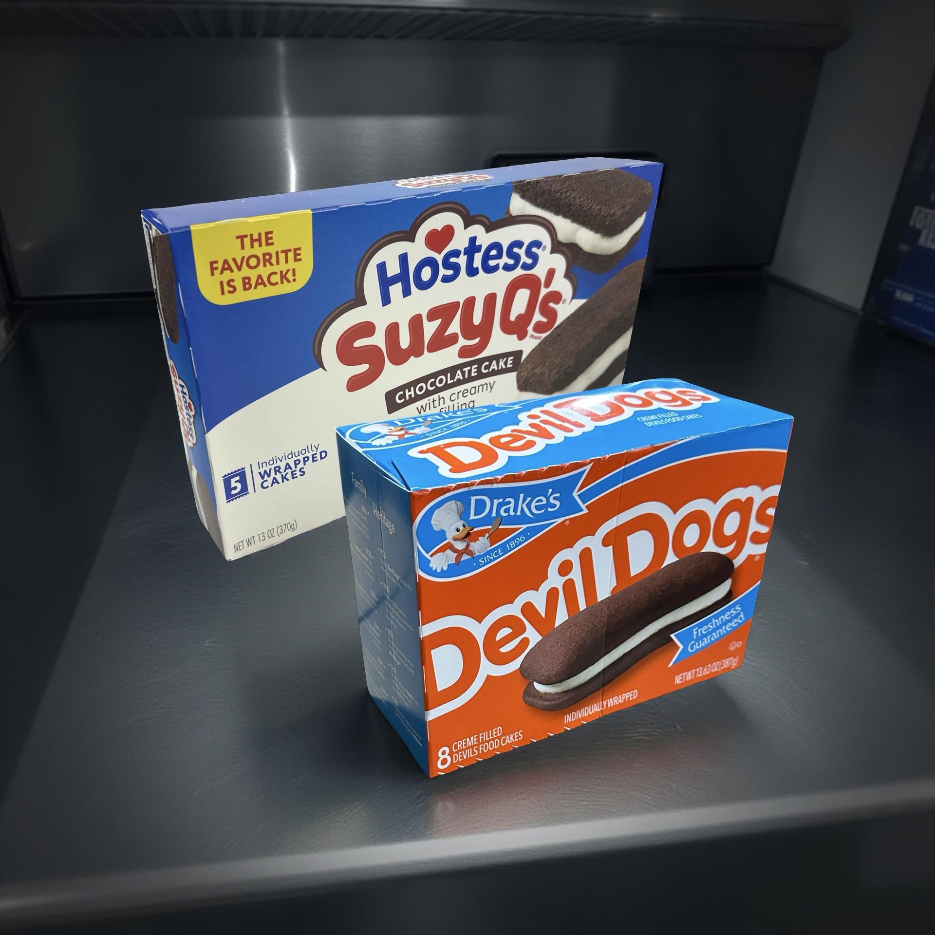 Hostess Suzy Q's vs. Drake's Devil Dogs Combo Pack, Cream Filled Chocolate Snack Cakes, 1 Each 7