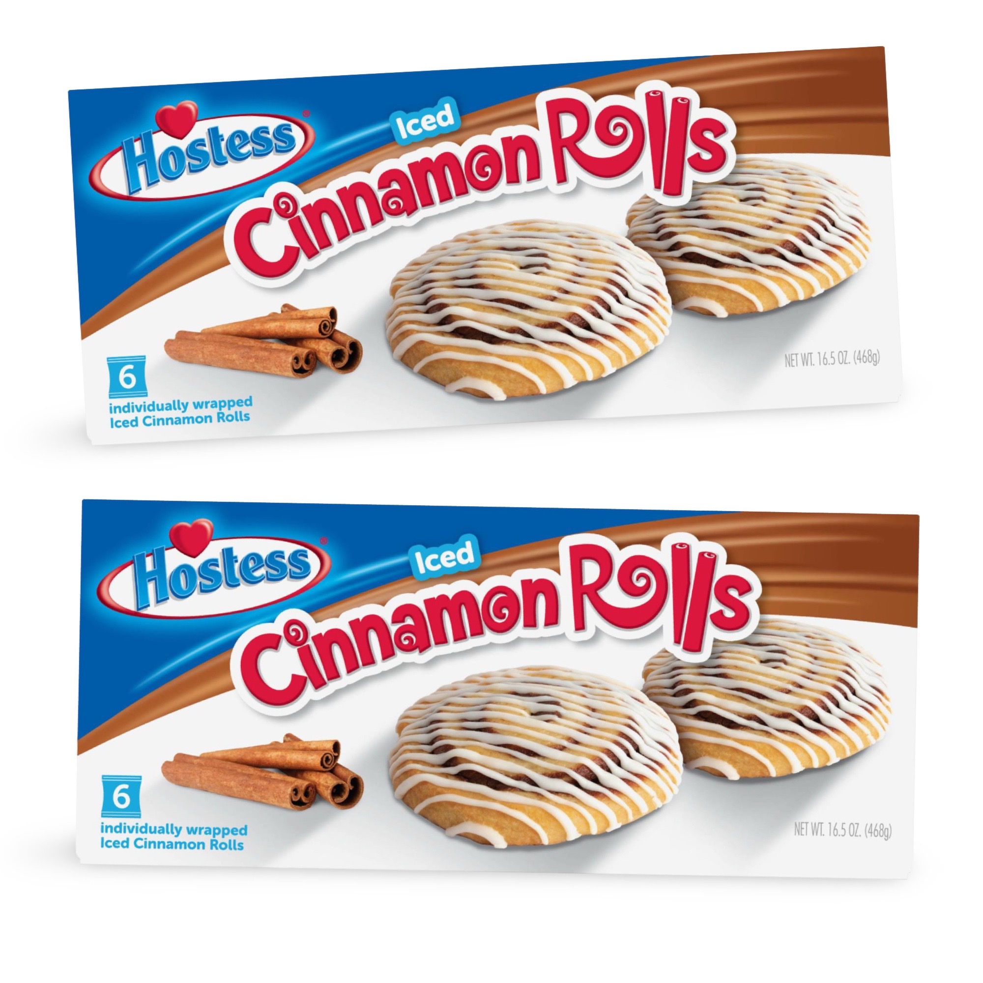 Hostess Cinnamon Rolls Snack Cake 6 Packs, 2 Boxes (12 Rolls Total)