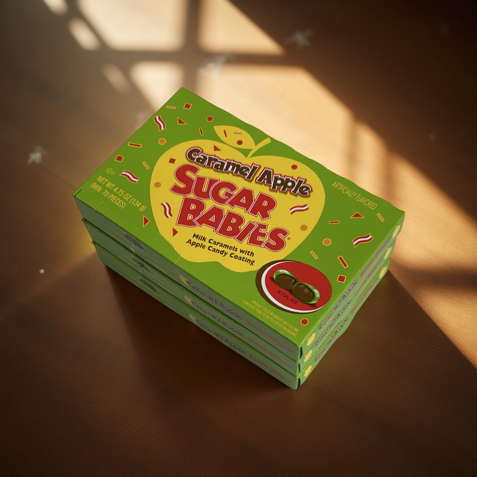 Caramel Apple Sugar Babies, Candy Coated Caramels, Nostalgic, Movie Theater Box, 3 Count 3