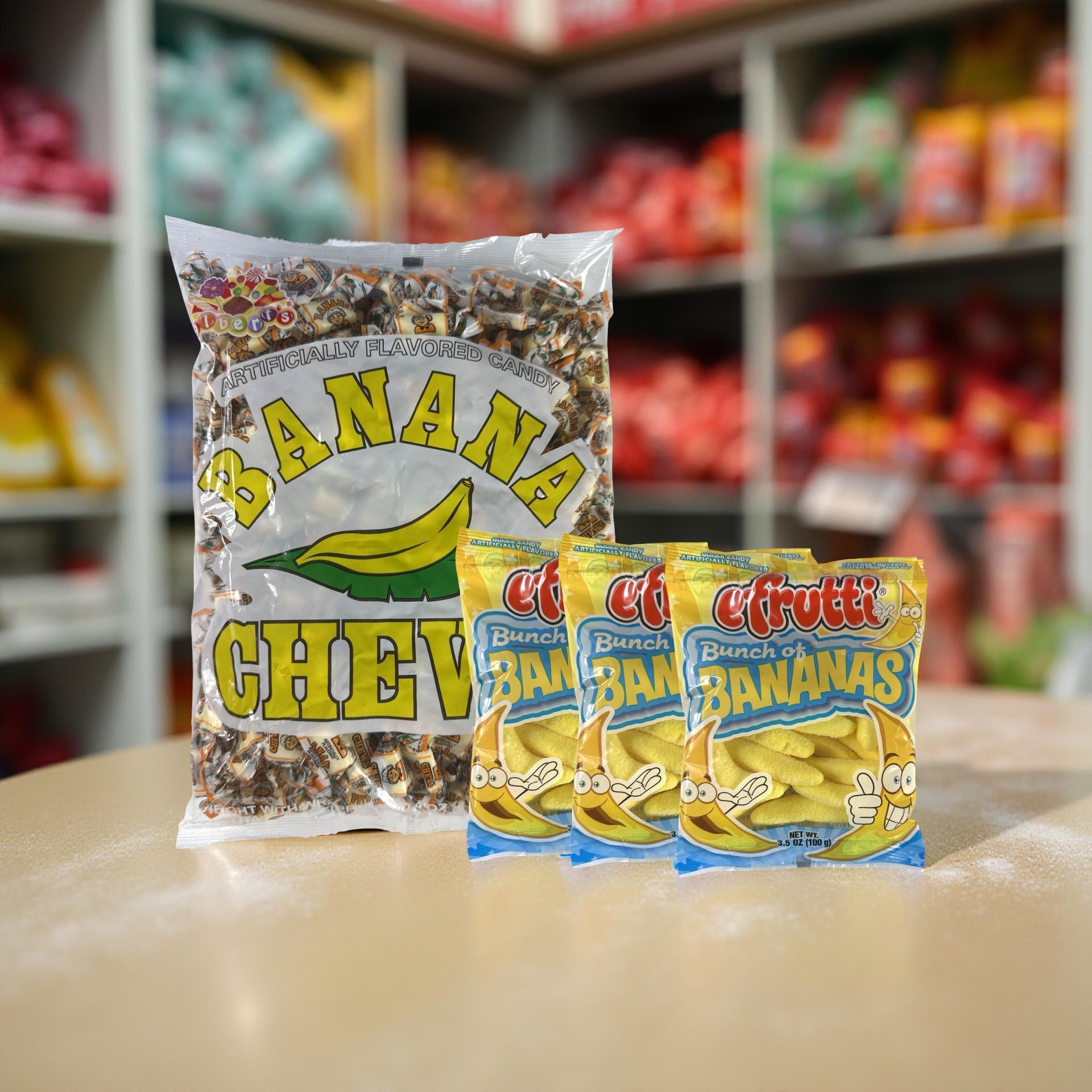 Banana Candy Lovers Combo Albert's Taffy Chews & EFrutti Gummies Chewy Fruity Snack Soft Sweet Banana Flavor 240 Count & 3.5 Oz Bags 4