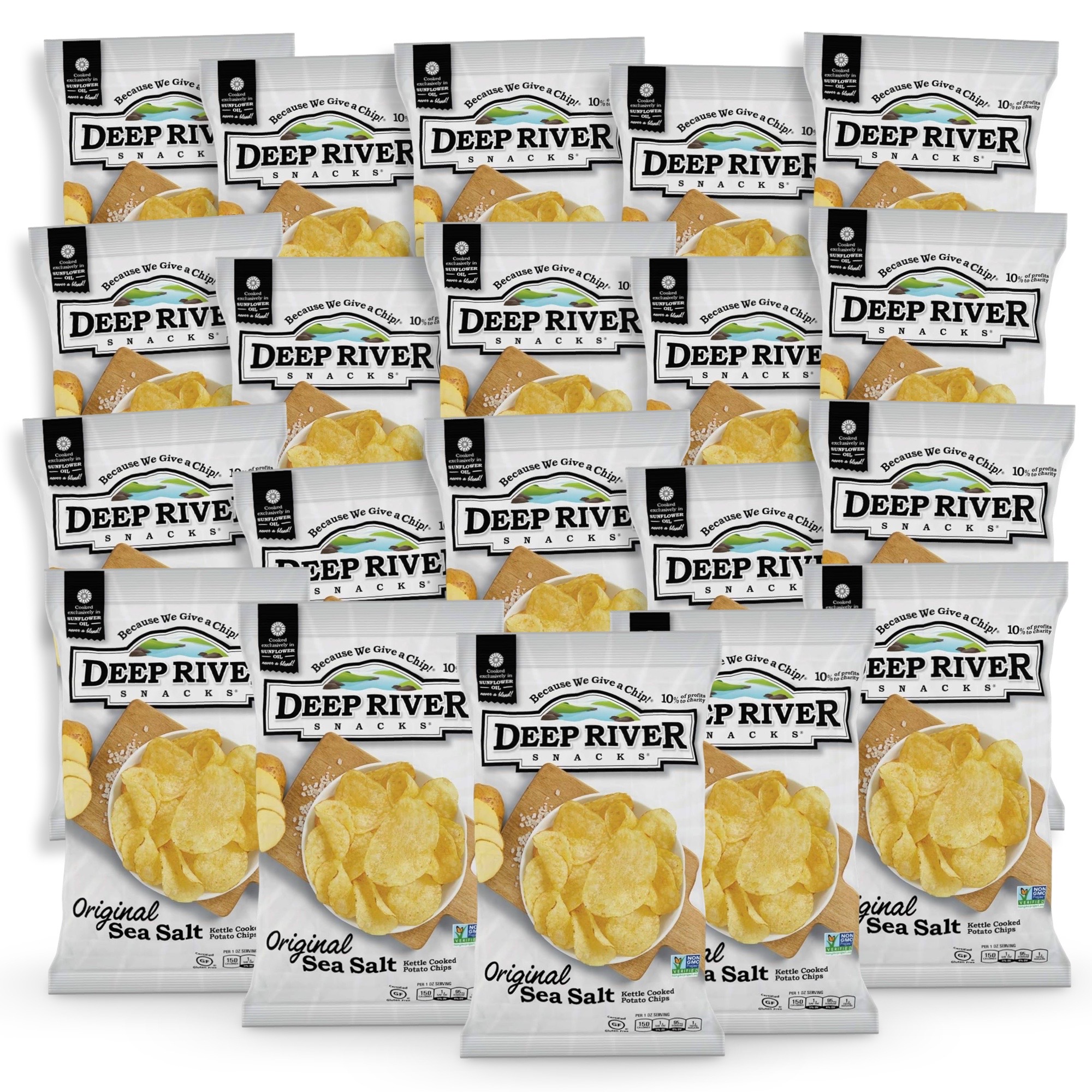 Deep River Snacks Original Sea Salt Kettle Cooked Potato Chips, 0.75 Oz, 20 Bags