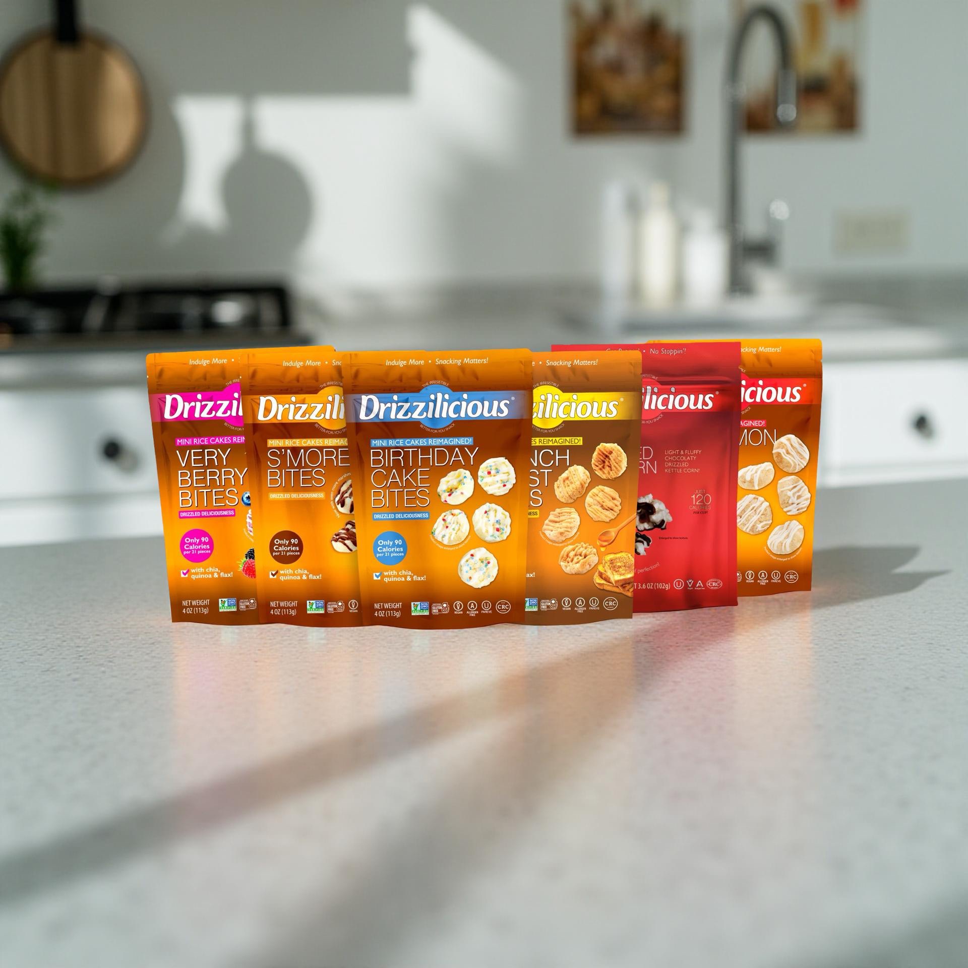 Drizzilicious Mini Rice Cake Bites 6 Flavor Variety Pack: Birthday, Cinnamon, French Toast, Popcorn, S'mores and Very Berry 2