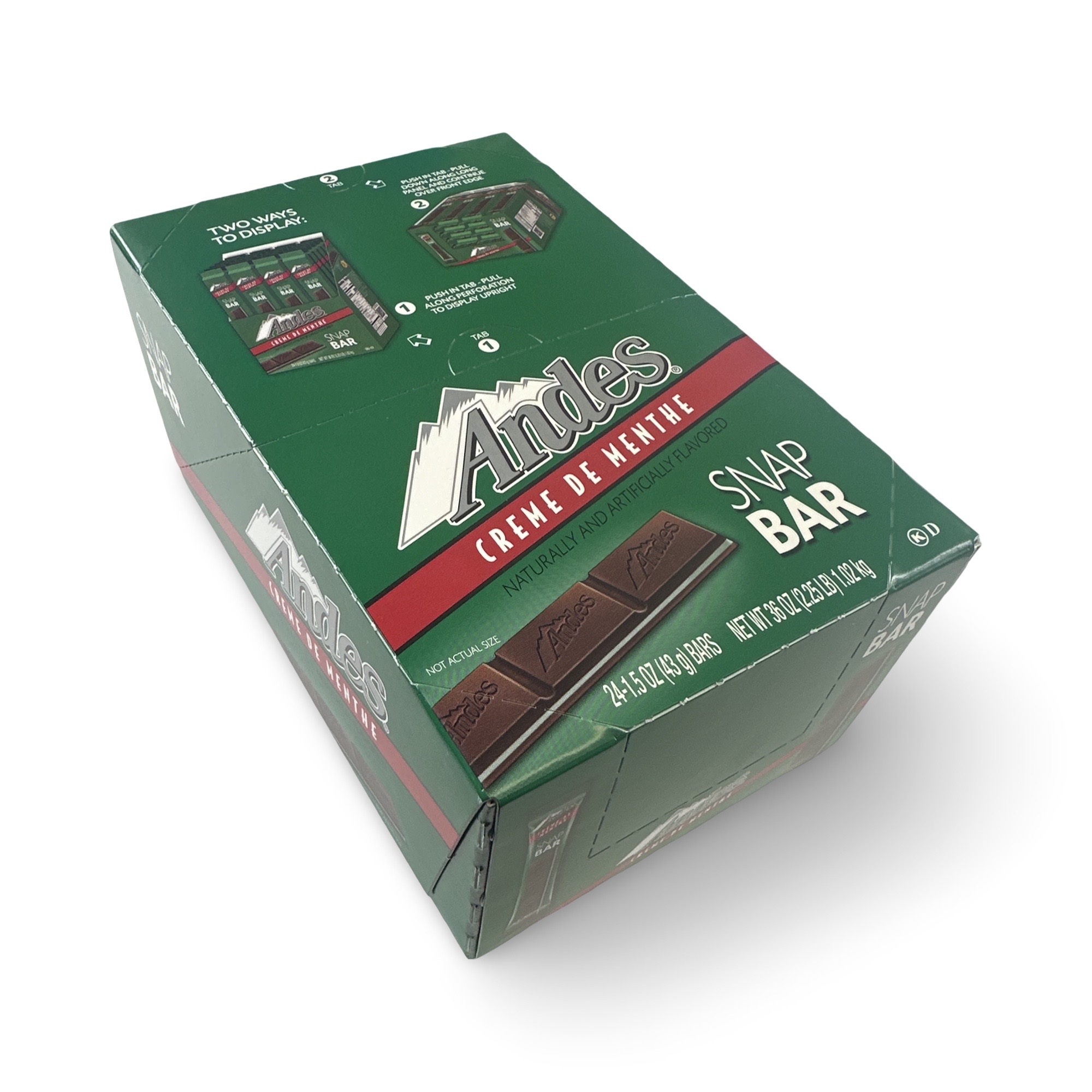 Andes Creme de Menthe Smooth Mint Chocolates Full Size Snap Bar, 24 Count Box