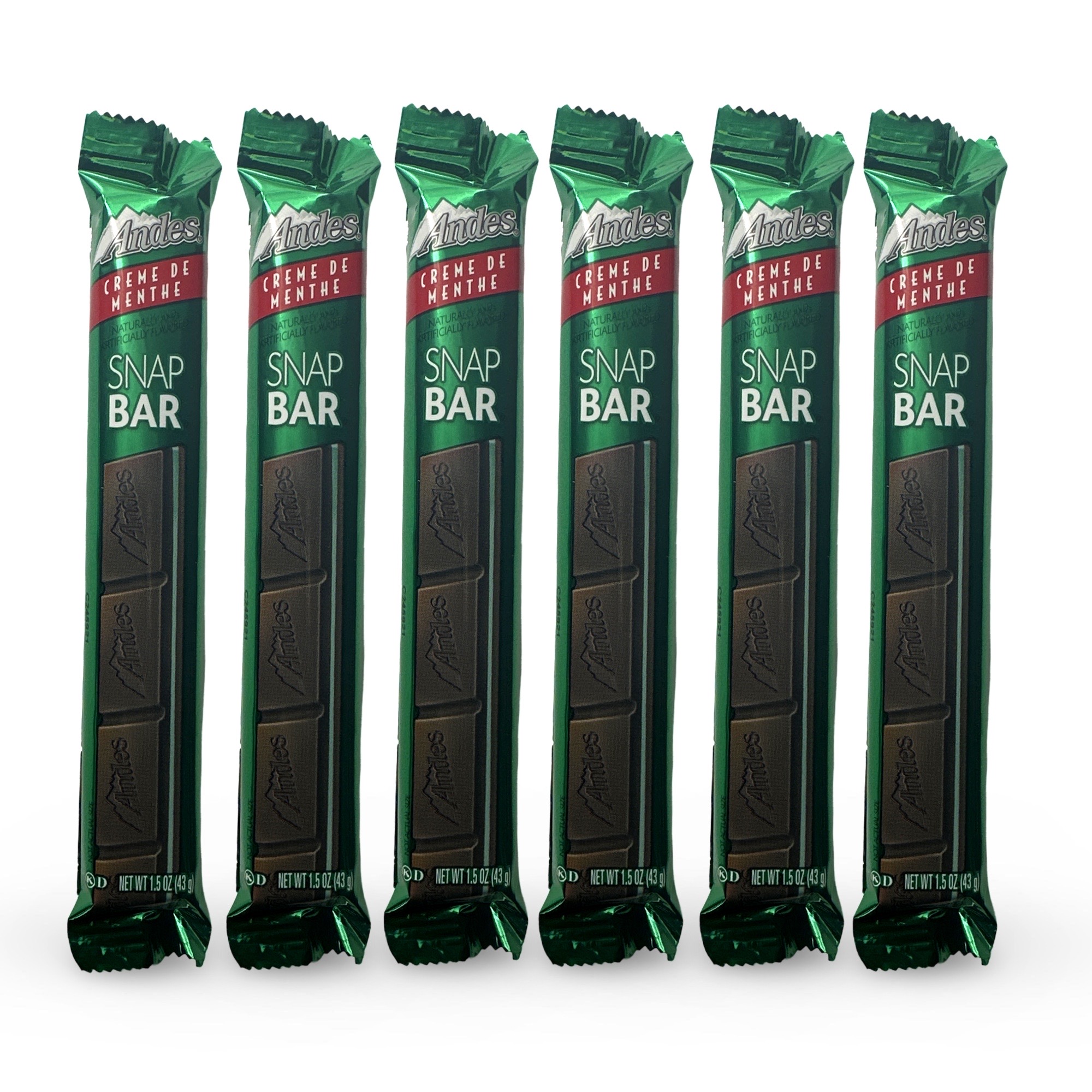 Andes Creme de Menthe Smooth Mint Chocolates Full Size Snap Bar, 6 Bars
