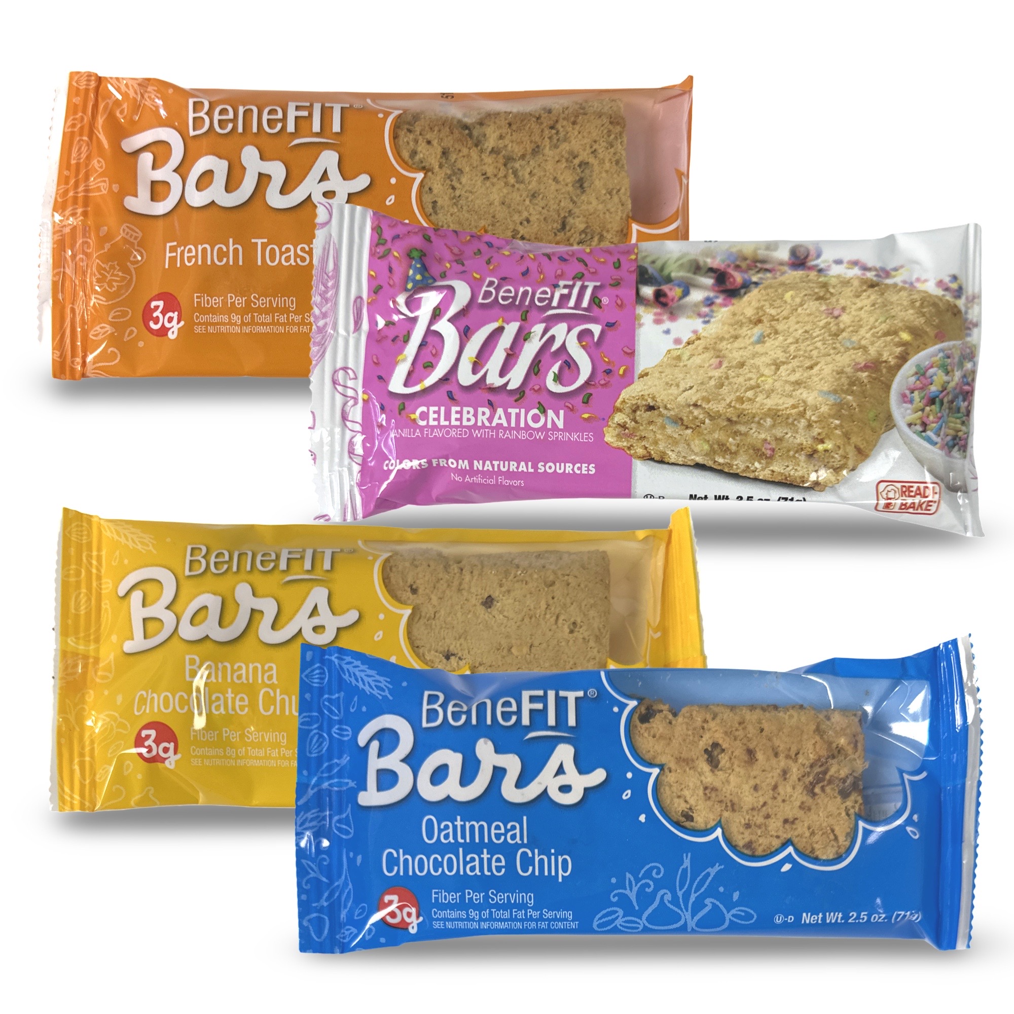 4 Flavor Benefit Bar Variety Featuring Banana Chocolate Chunk, Oatmeal Chocolate Chip, French Toast and Celebration Bar 7