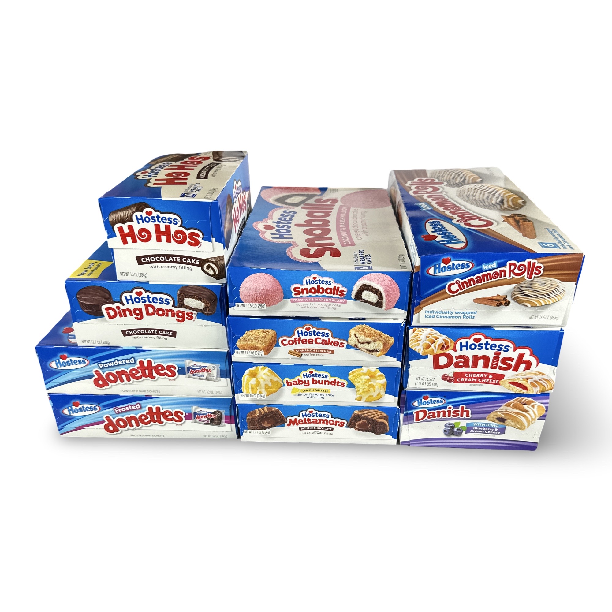 Hostess Premium Snack Cake Care Package Variety Featuring Ho Hos, Donettes, Danish, Snoballs, and More, 11 Boxes, 84 Total Cakes