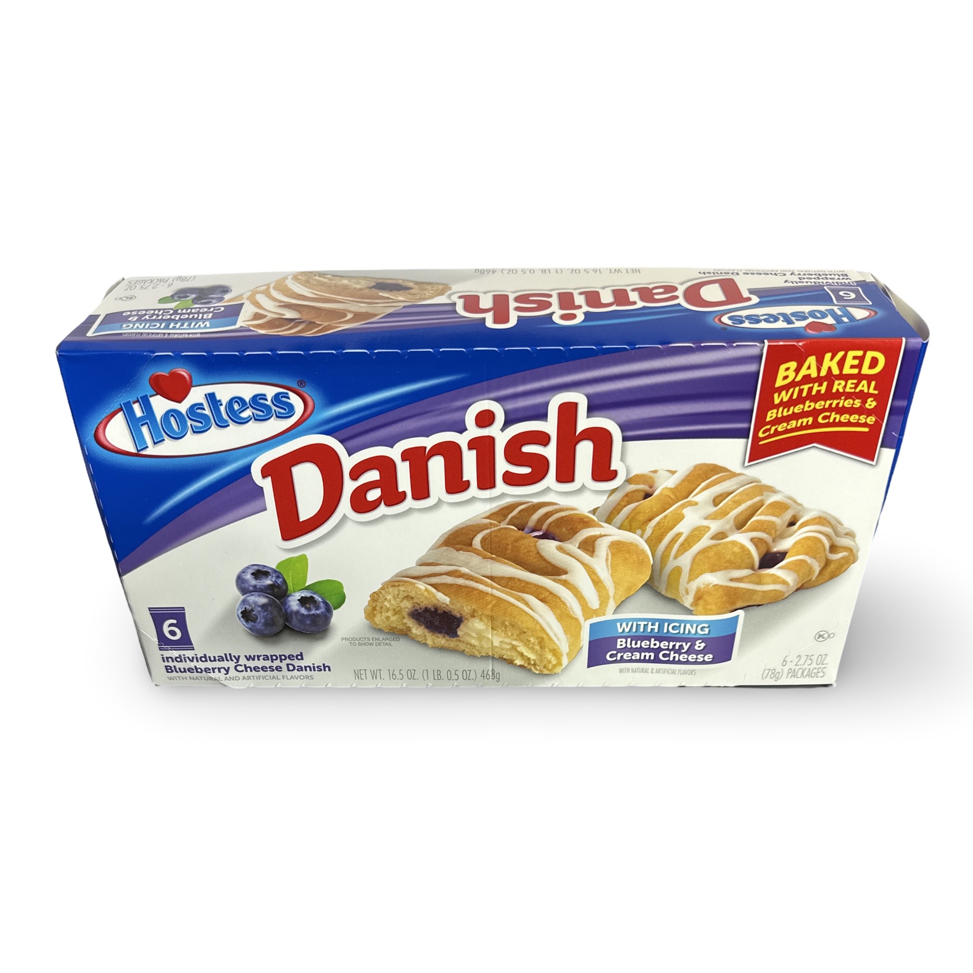 Hostess Snack Cakes Multipack Box, Blueberry Danish, 6 Count Box