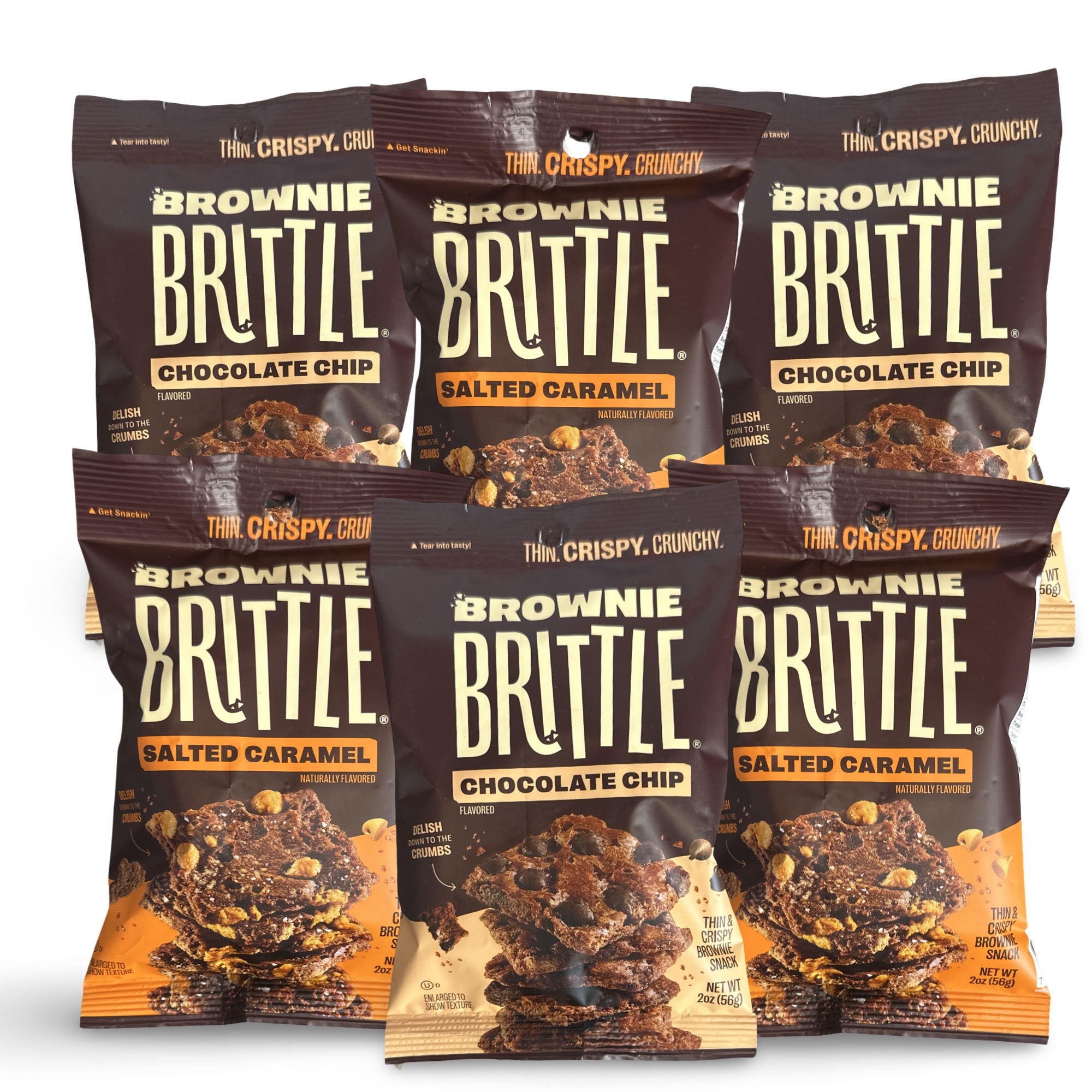 Brownie Brittle 2 Flavor Combo, Chocolate Chip and Caramel, 2 Oz, 6 Bags