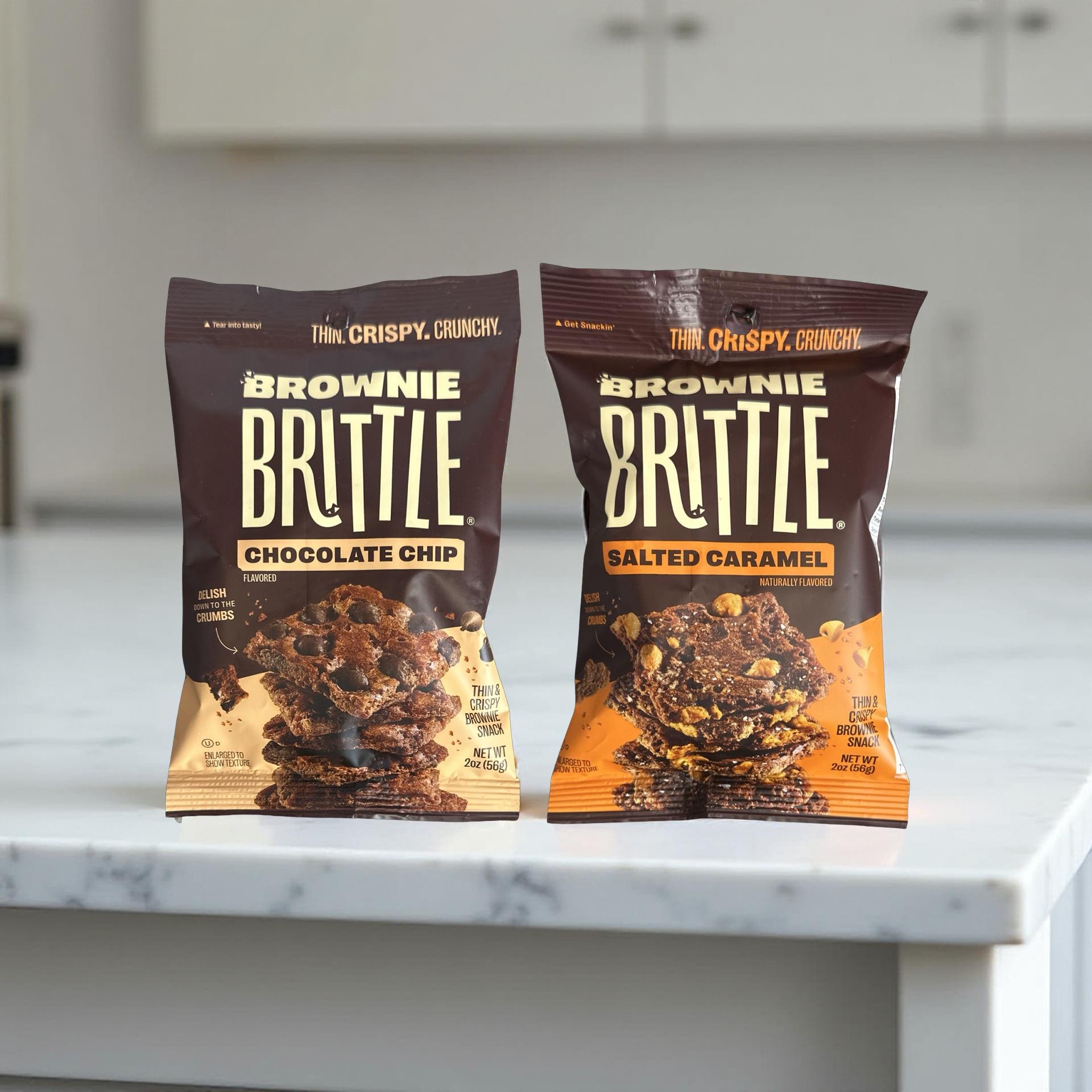 Brownie Brittle 2 Flavor Combo, Chocolate Chip and Caramel, 2 Oz, 6 Bags 6