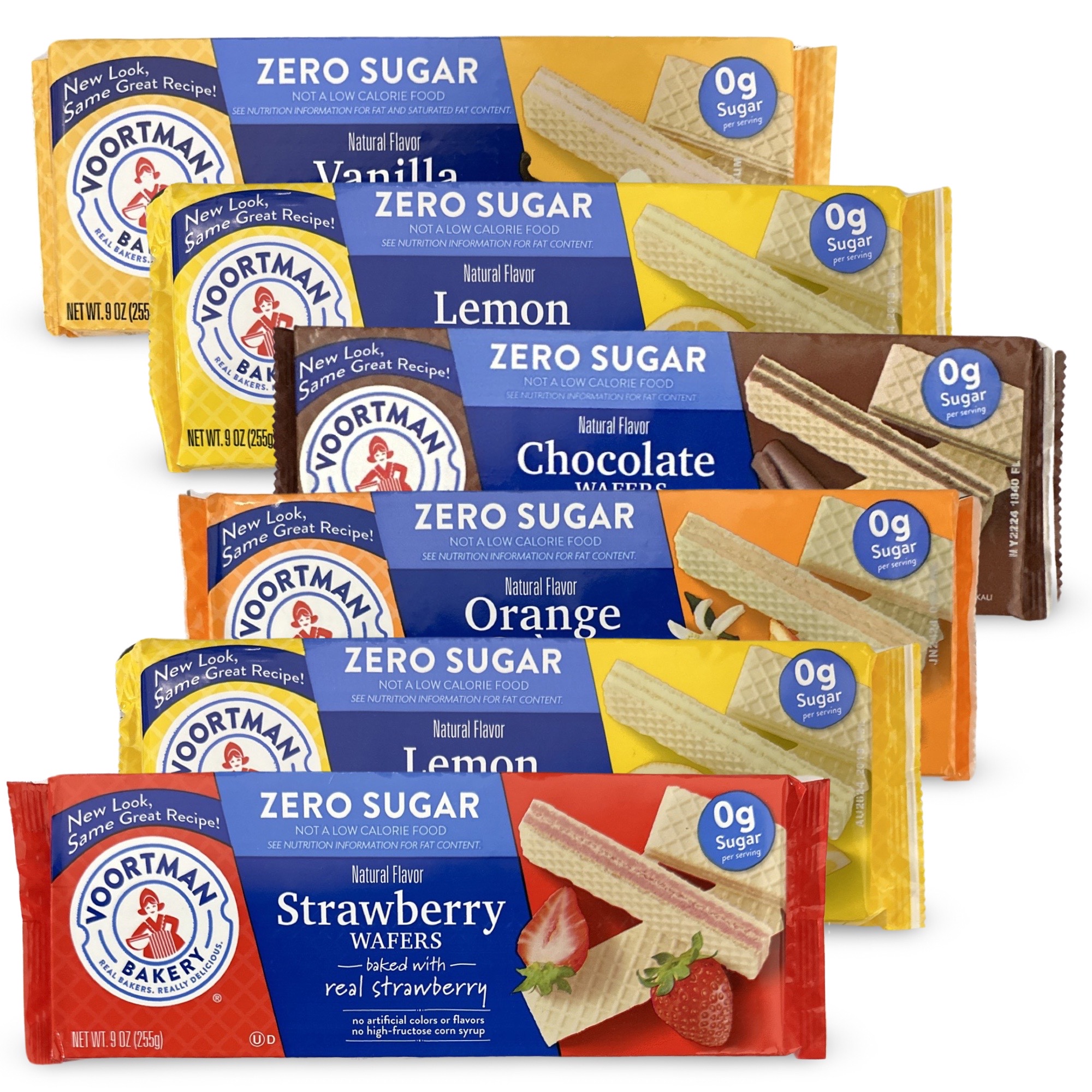Voortman Bakery Sugar Free Wafers 6 Packs, 5 Flavors | Chocolate, Lemon, Orange, Strawberry, Vanilla