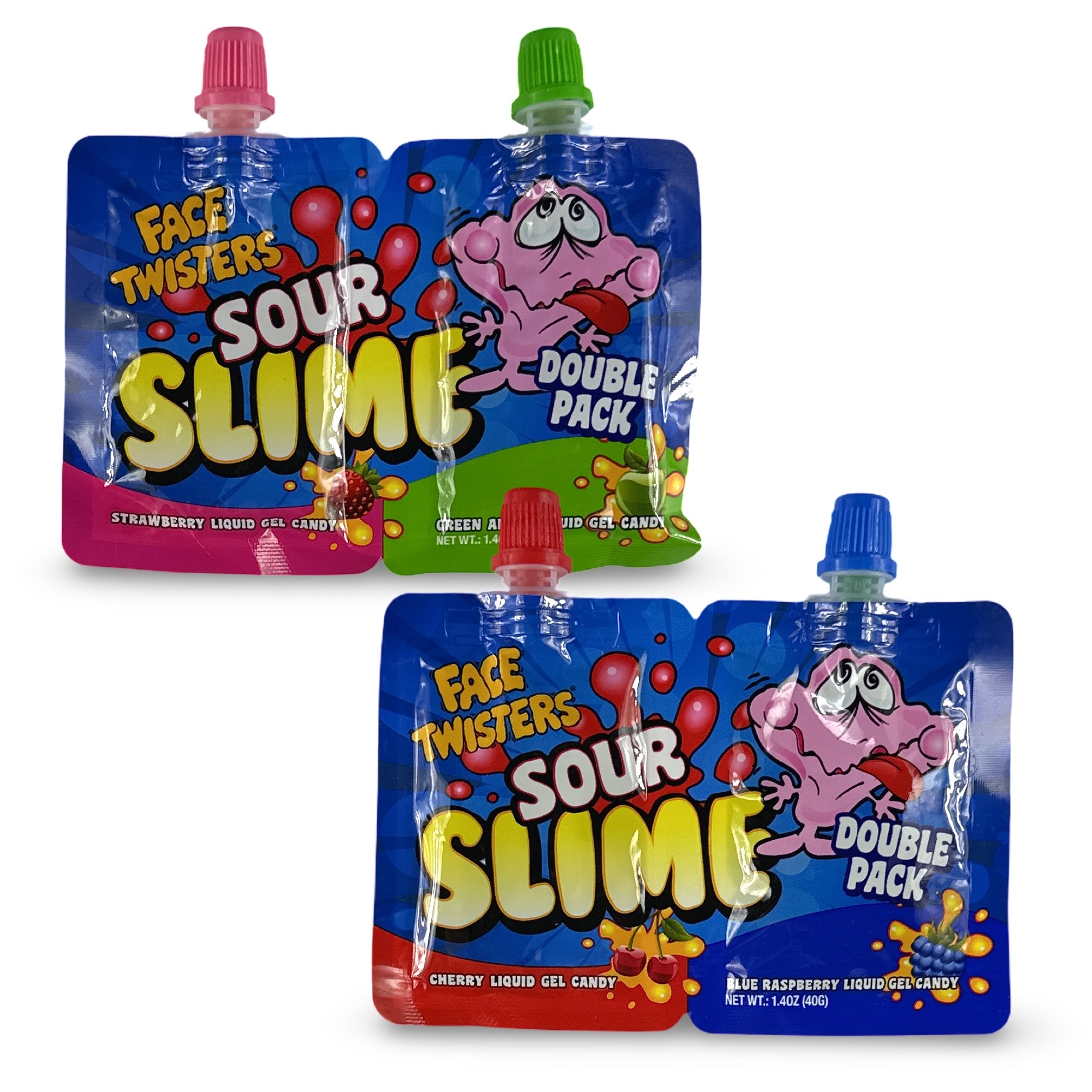 Sour Candy 2-Pack Variety | Build Your Own Assortment, Face Twisters Sour Slime, Strawberry, Apple, Cherry and Blue Raspberry